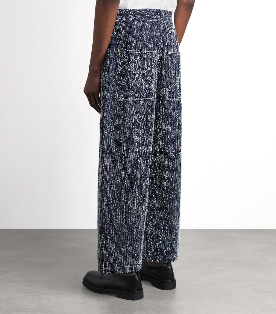 Sage Nation Mens Denim Speckled Box-Pleat Trousers Snow Nep Image 5