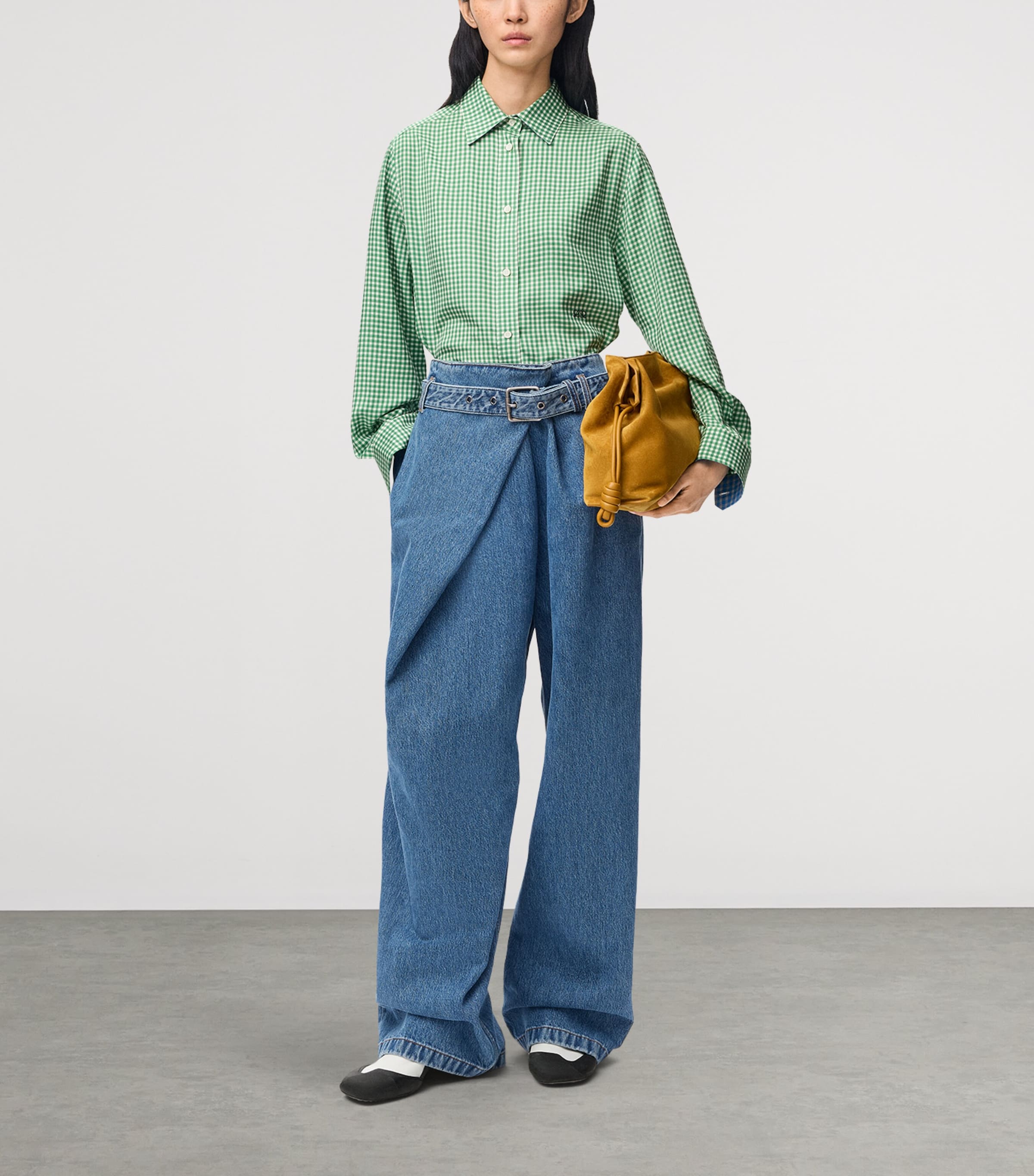 LOEWE Womens Draped Mid-Rise Relaxed Jeans Blue Image 2