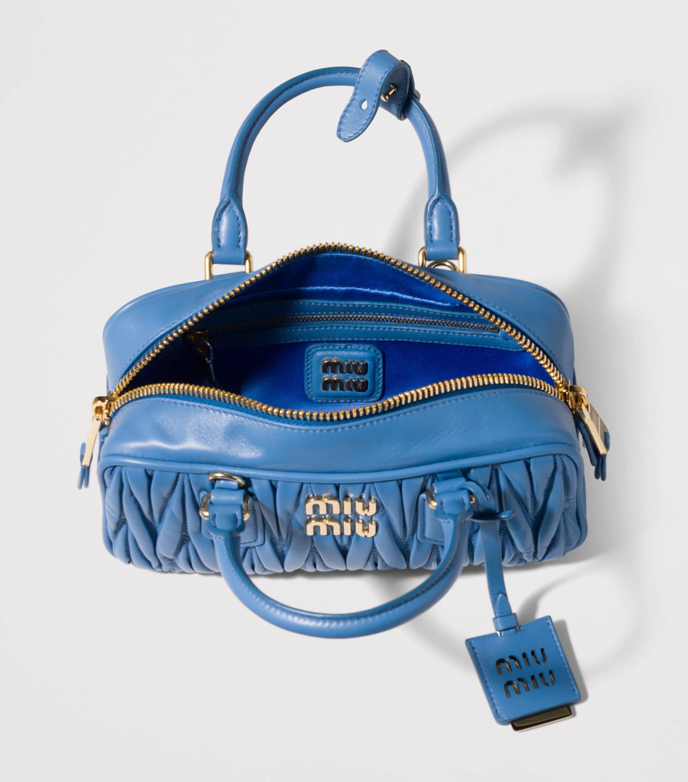 Miu Miu Nappa Leather Matelassé Arcadie Top-Handle Bag Light Blue Image 4