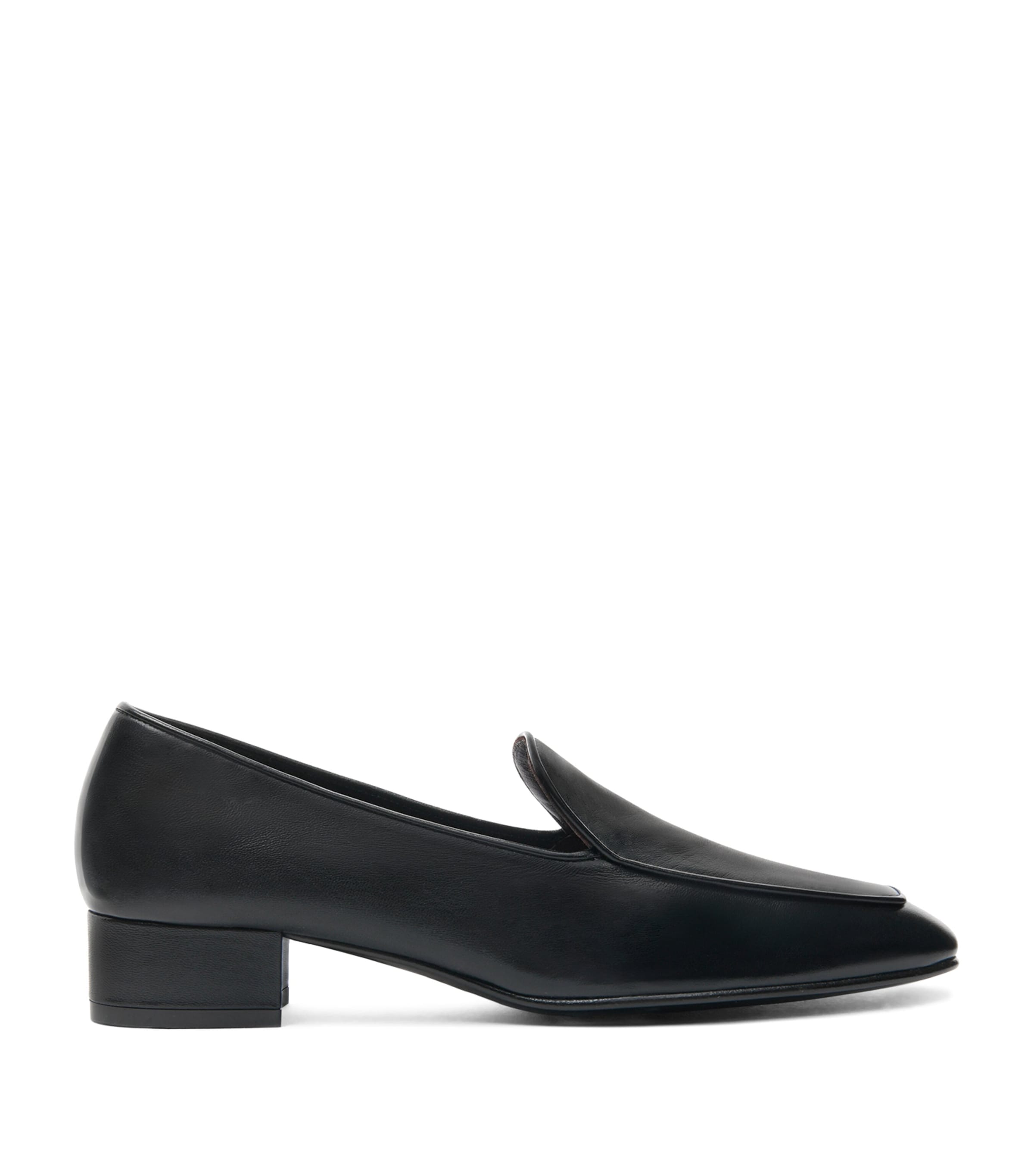 Herbert Levine Leather Fair And Square Heeled Loafers 30 In Black