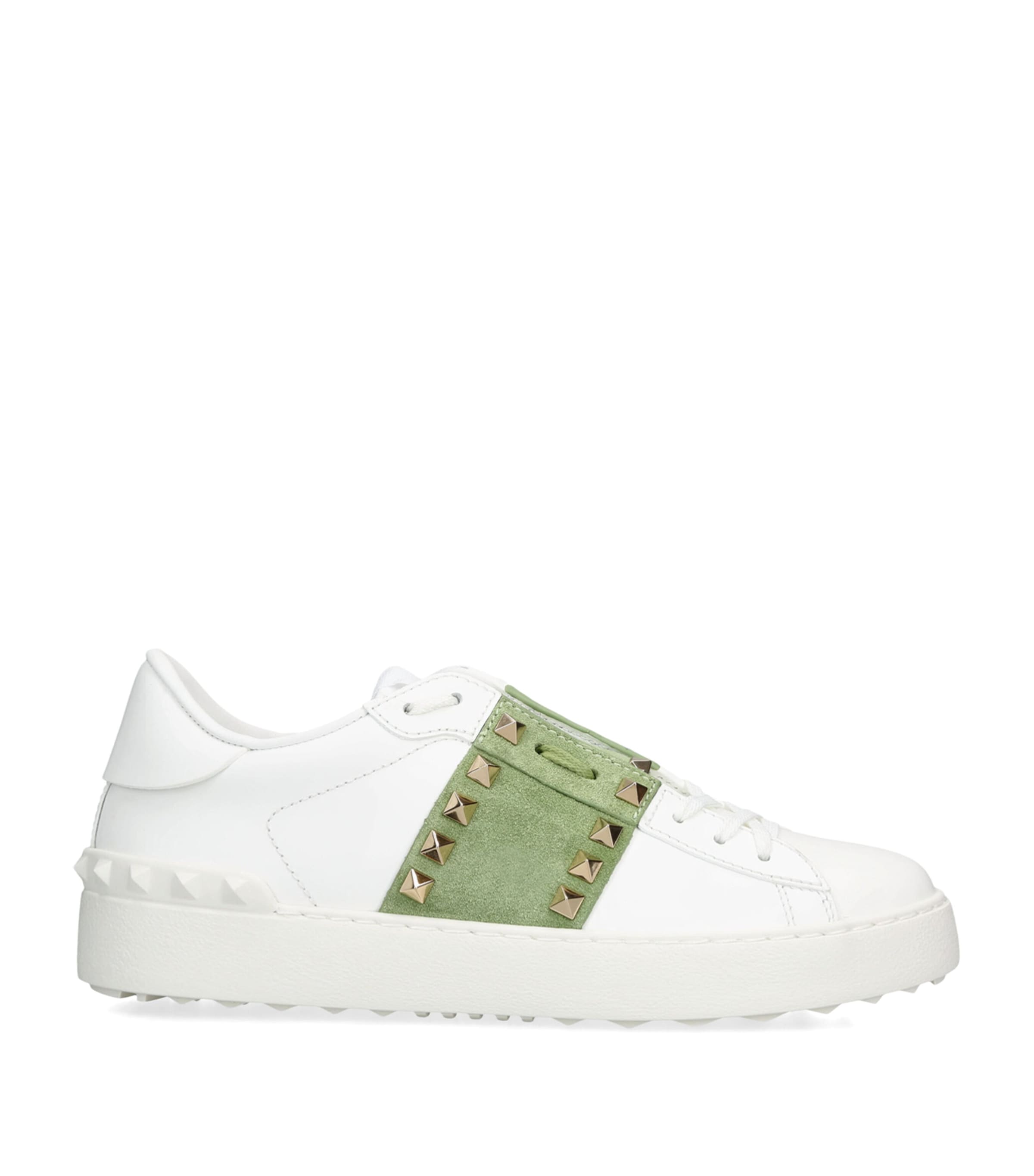 Valentino Garavani Leather Open Rockstud Sneakers Green Oth Image 1