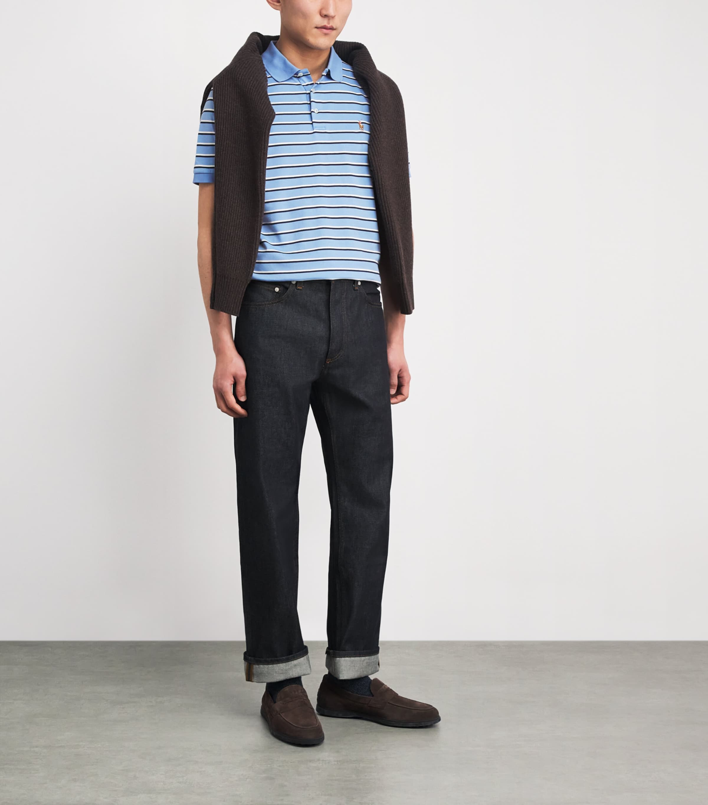 Pima Cotton Stripe Slim Polo Shirt SKY BLUE MULTI Image 2