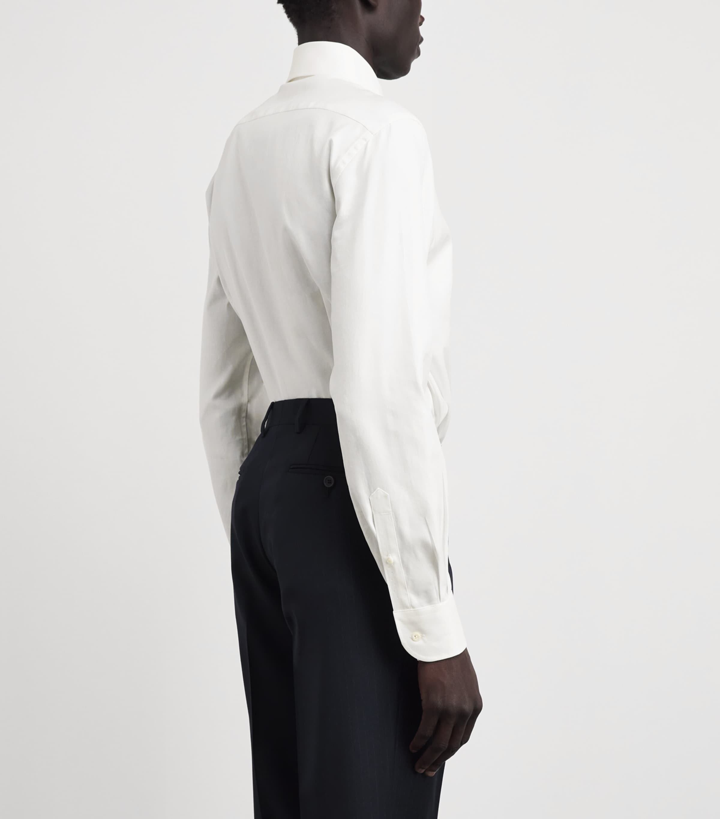 Corneliani Mens Cotton Herringbone Shirt Optical White Image 5