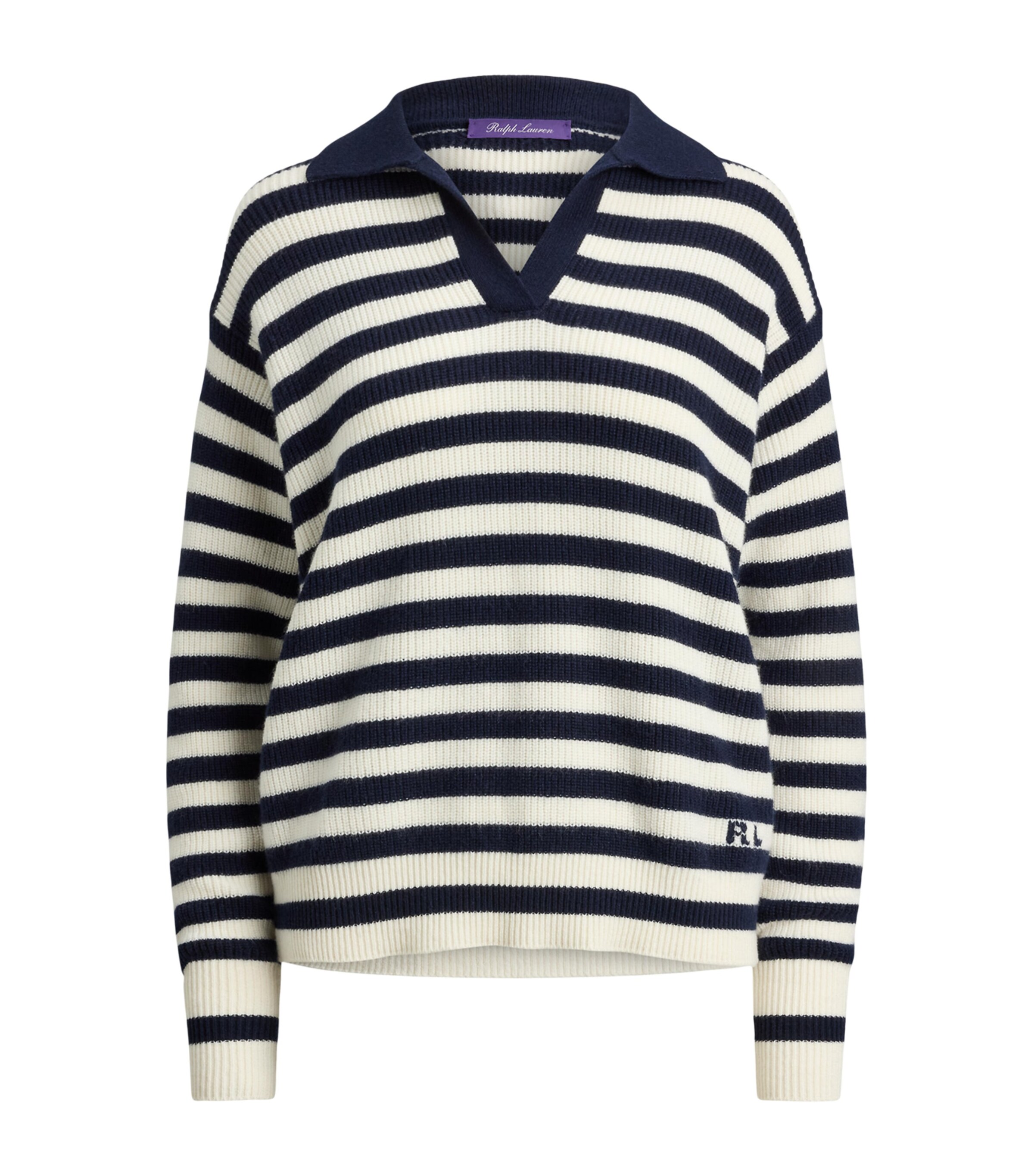 Ralph Lauren Collection Womens Cashmere Stripe Polo Sweater Natural Image 1