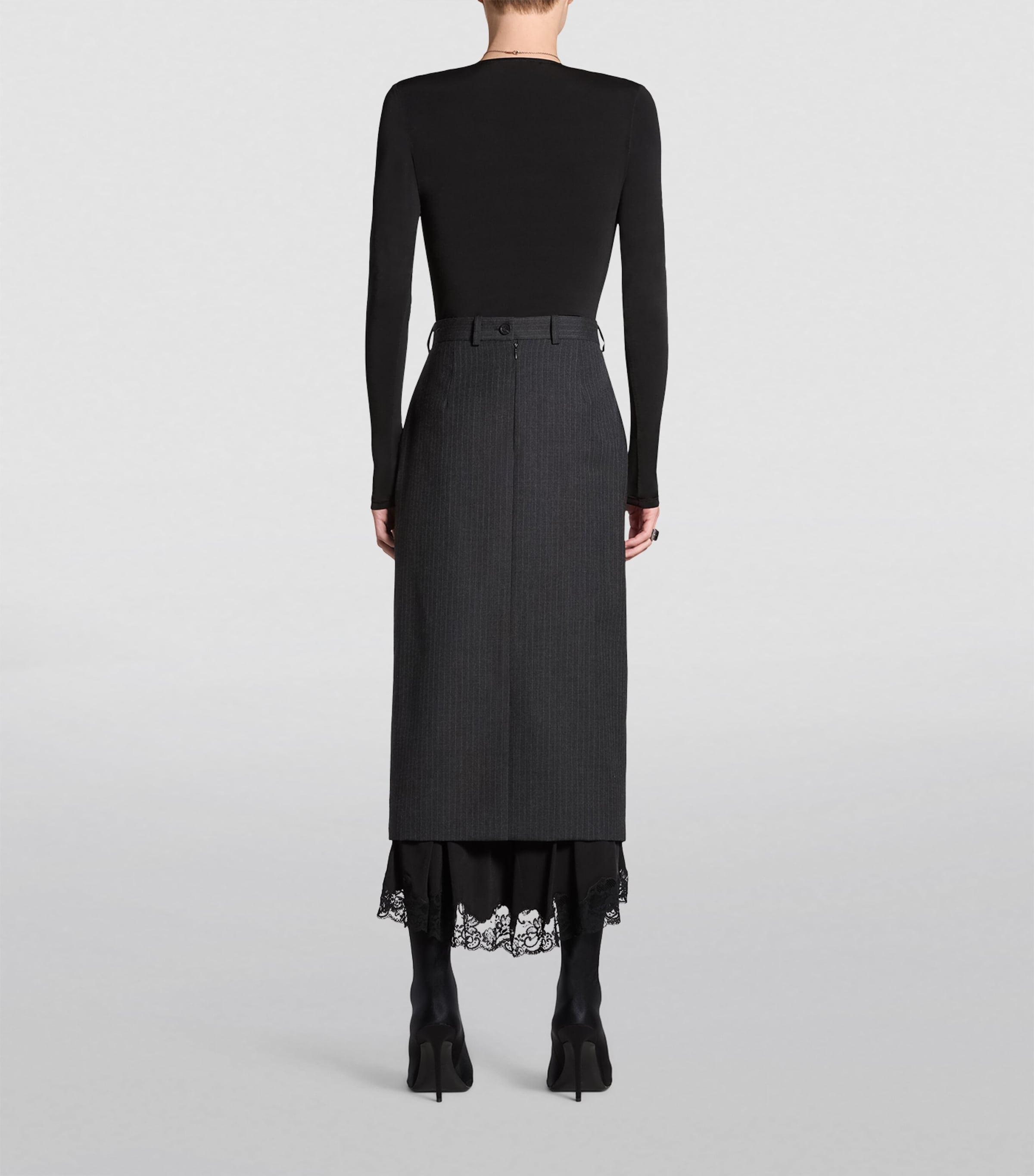 Balenciaga Womens Lace-Trim Pinstripe Pencil Skirt Image 4
