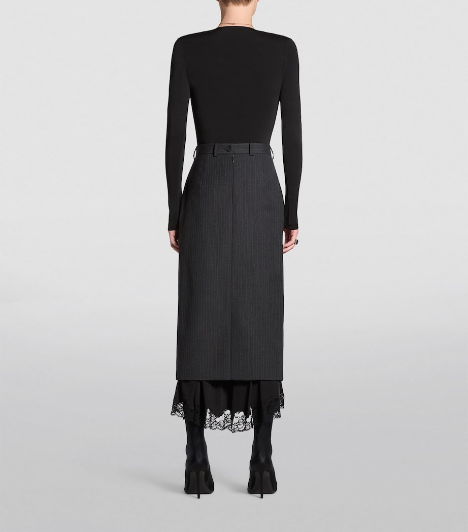 Balenciaga Womens Lace-Trim Pinstripe Pencil Skirt Image 4