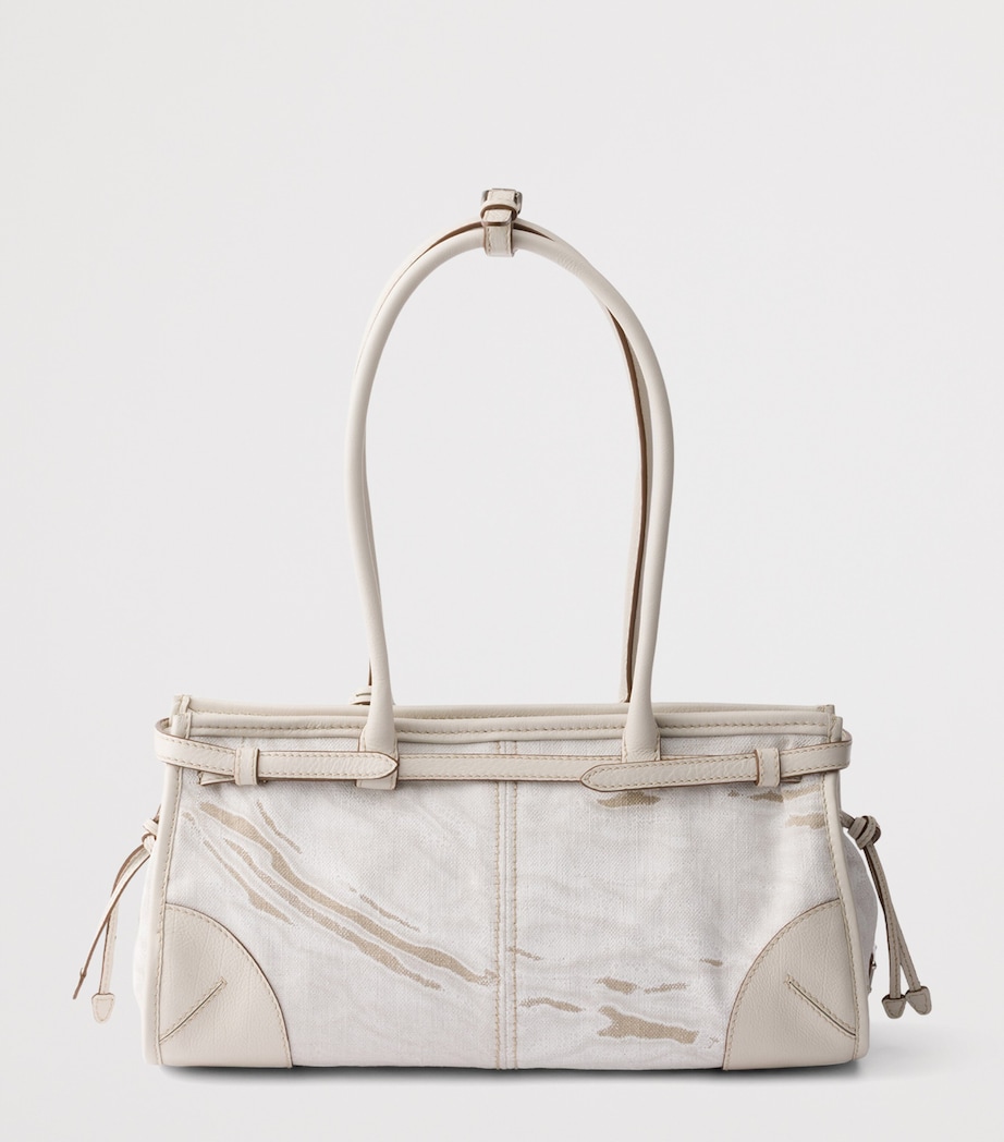 Prada Womens Medium Linen Bonnie Shoulder Bag White Image 3