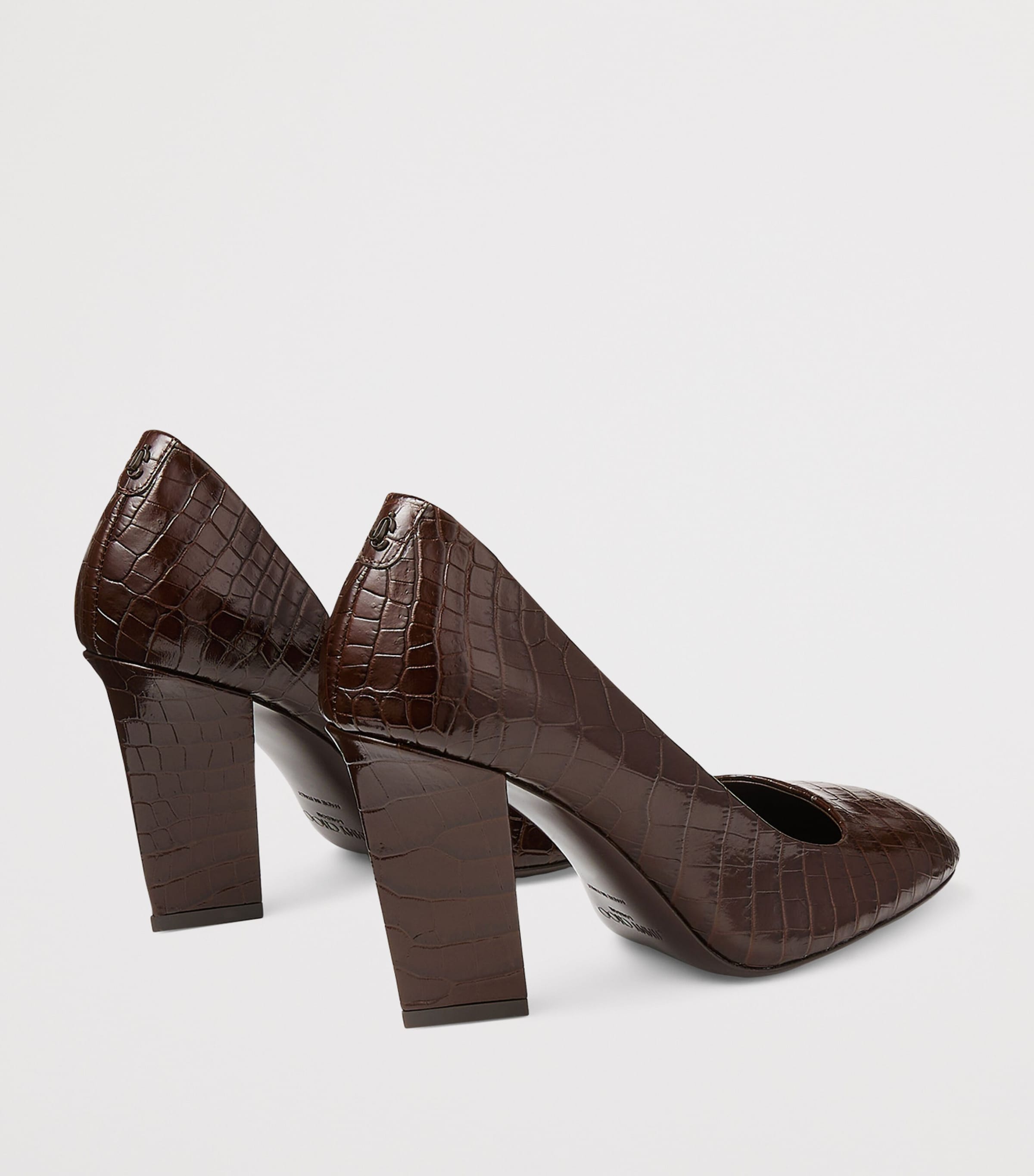 Farren 85 Leather Croc-Embossed Pumps CHOCOLATE Image 4