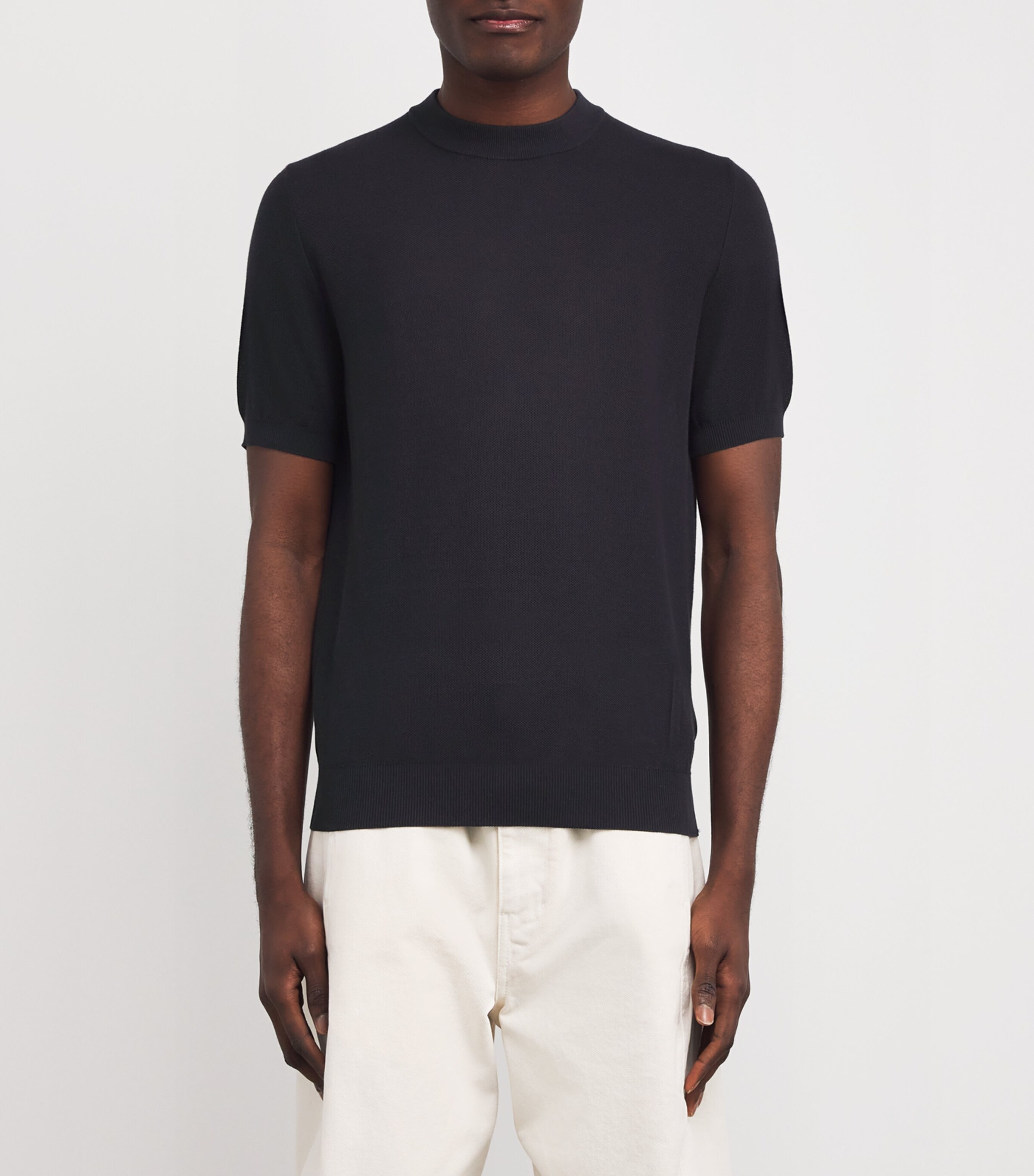 Cotton Short-Sleeve Sweater 46237 NAVY Image 3