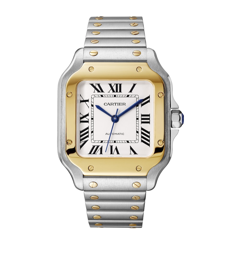 Cartier Yellow Gold and Stainless Steel Santos de Cartier Watch 42mm Grey