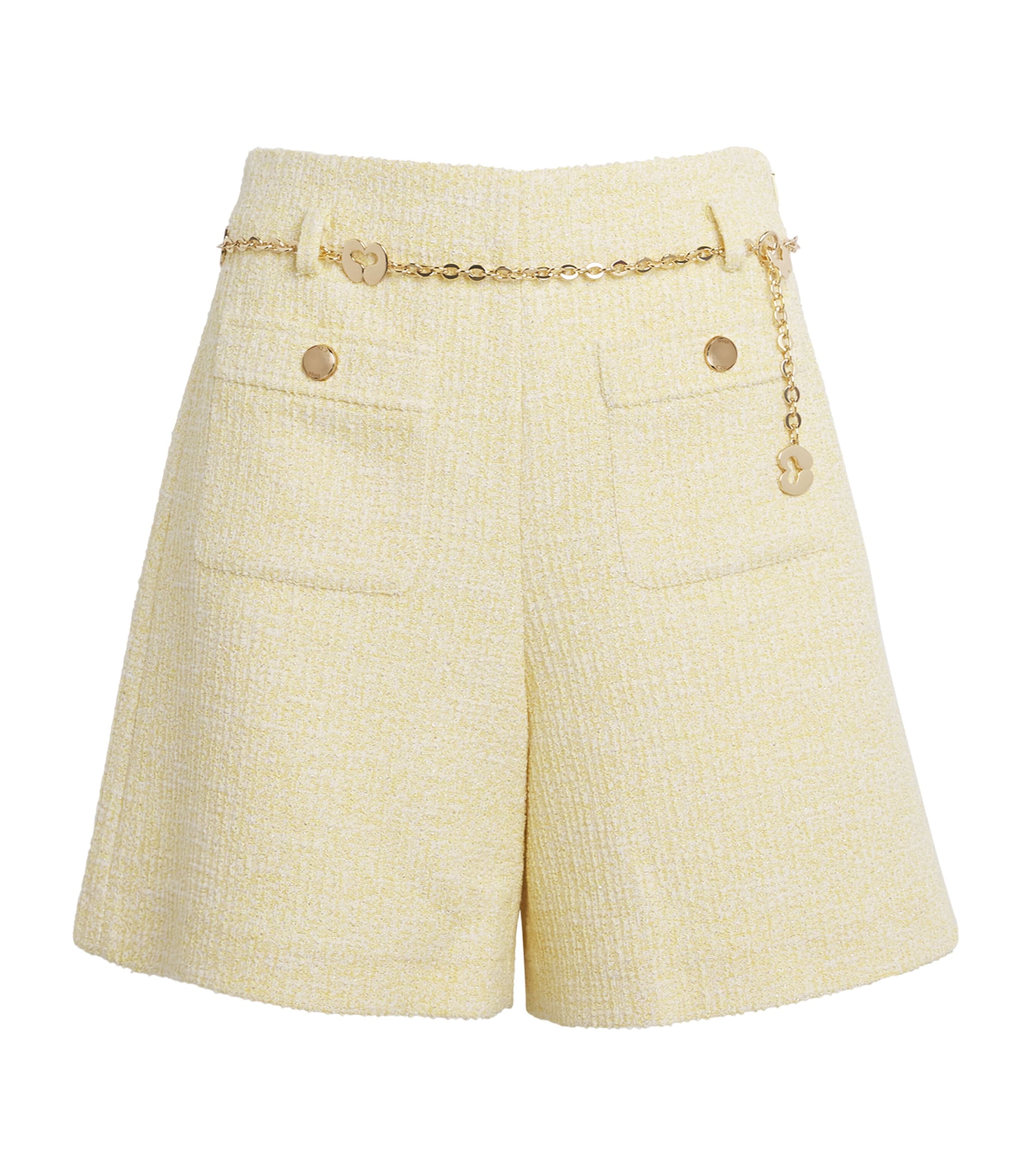 Maje Womens Tweed Belt-Detail Shorts Pale Yellow Image 1