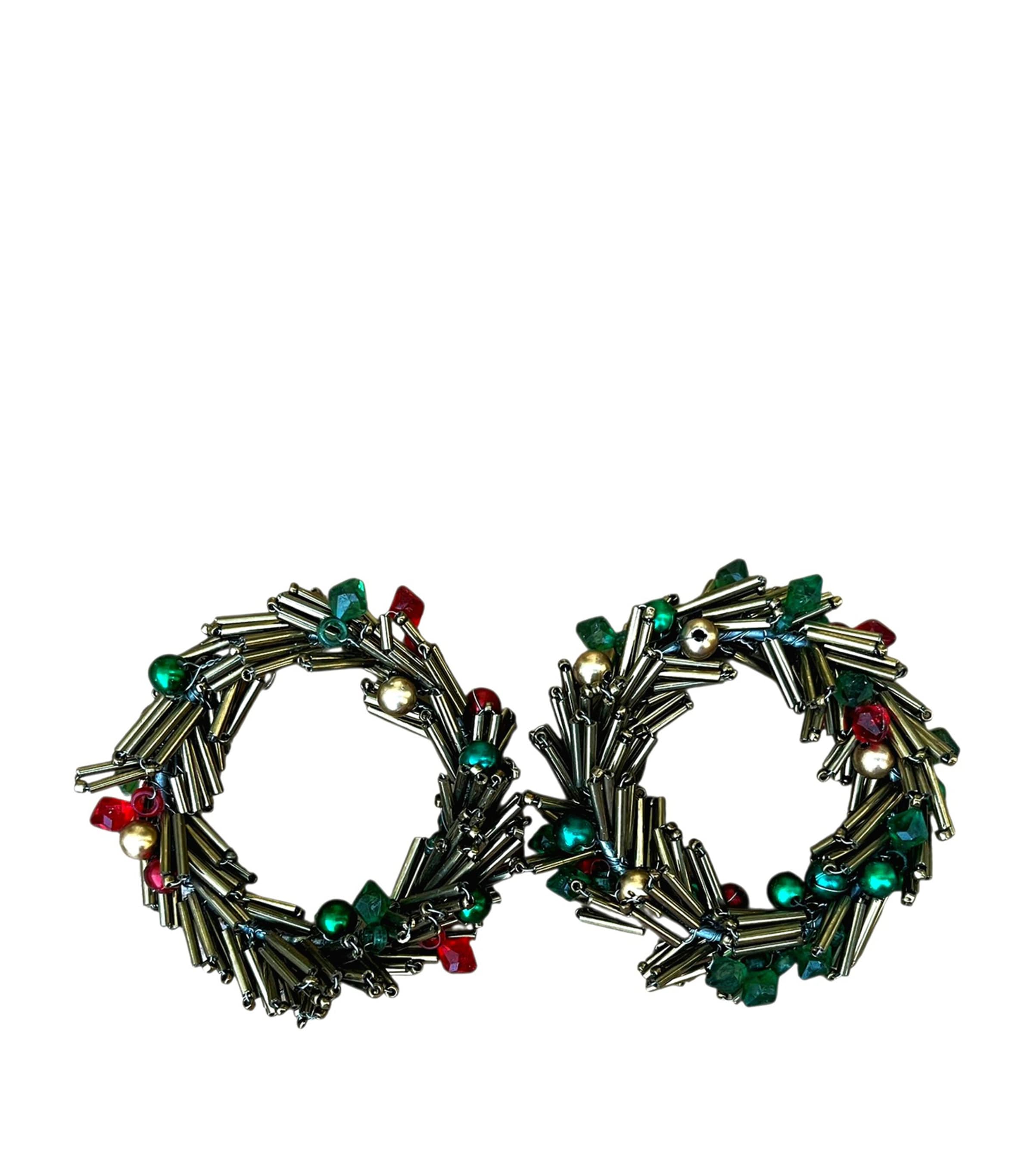 Beaded Christmas Napkin Rings (Set of 2) GOLD, GREEN & RED Image 2