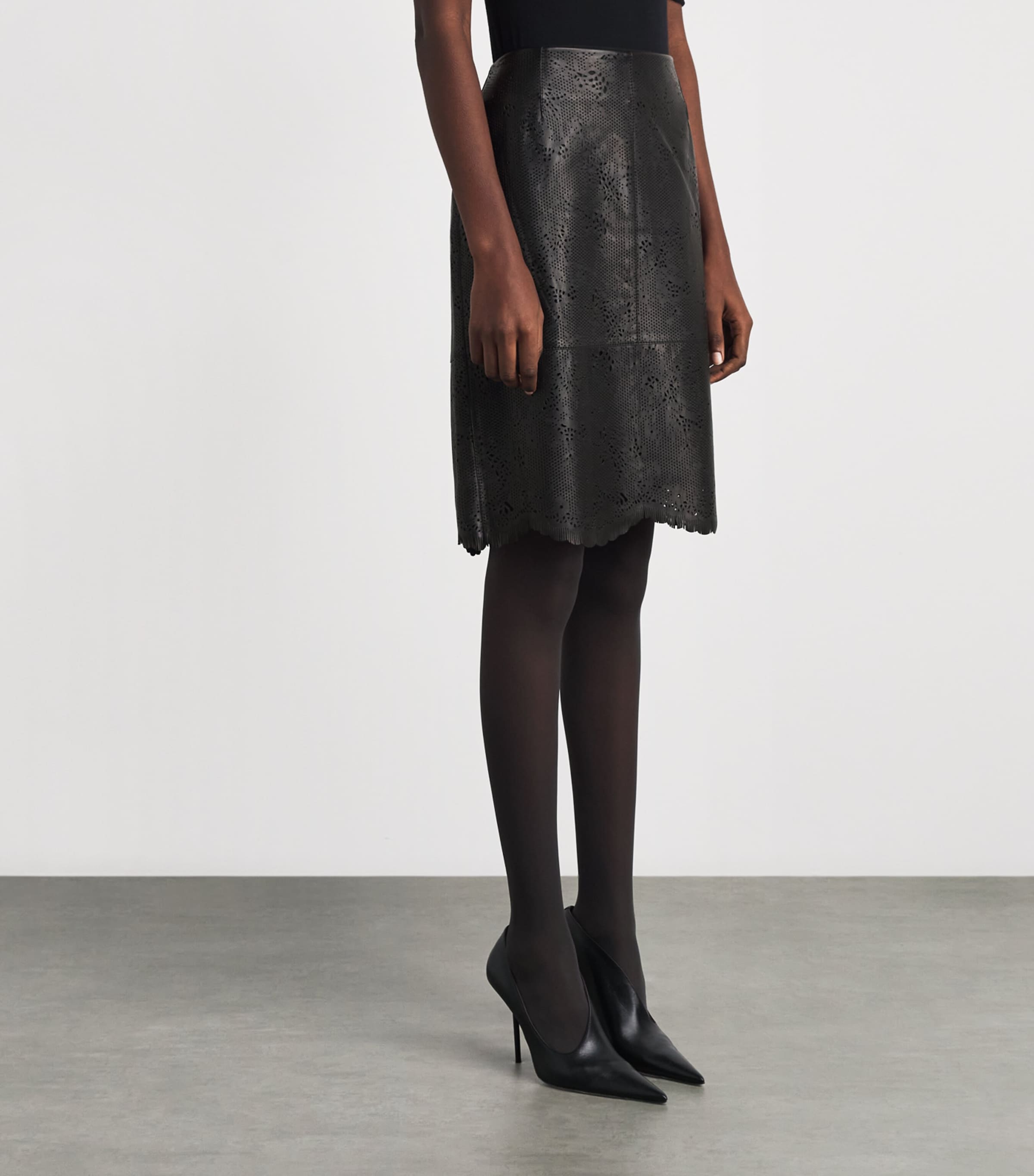 Lafayette 148 Womens Lambskin Laser-Cut Mini Skirt Black Image 4