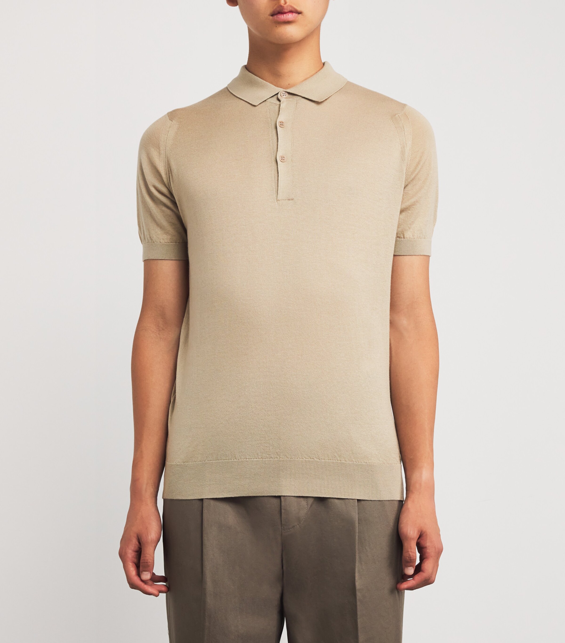 John Smedley Mens Cotton-Cashmere Elias Polo Shirt Flax Image 3
