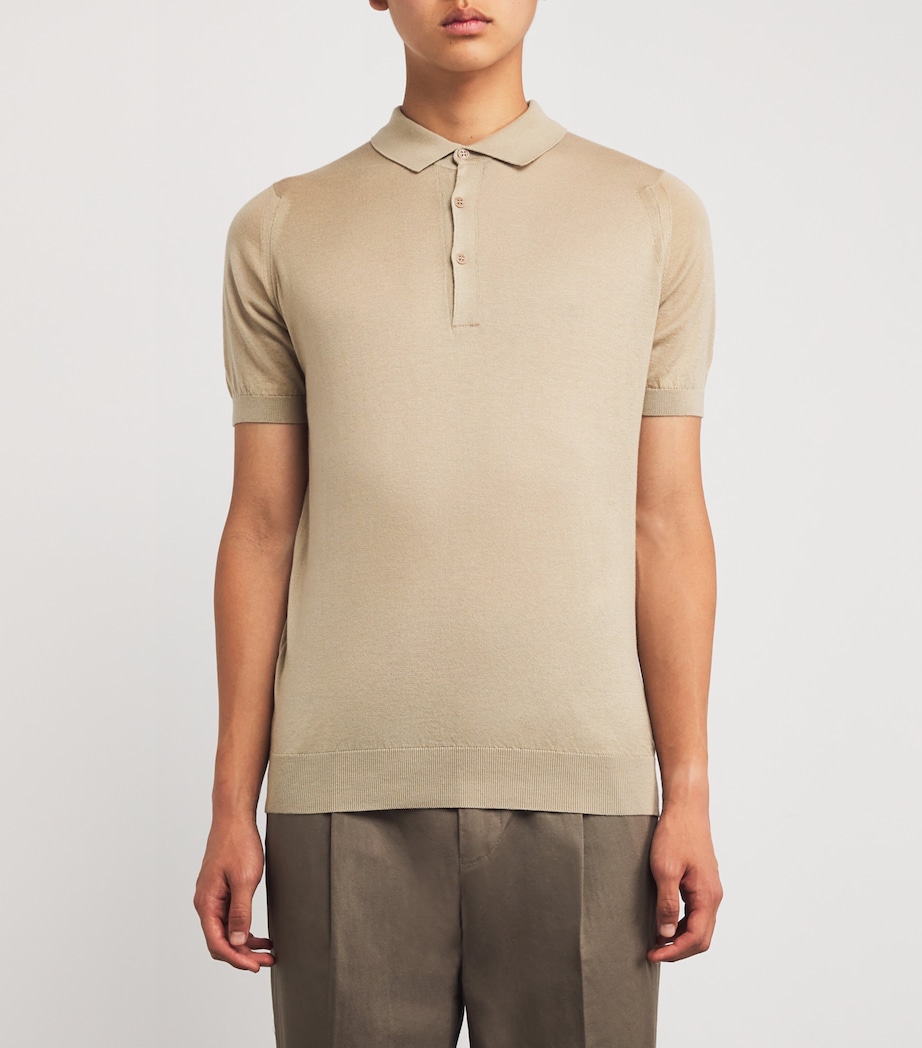 John Smedley Mens Cotton-Cashmere Elias Polo Shirt Flax Image 3