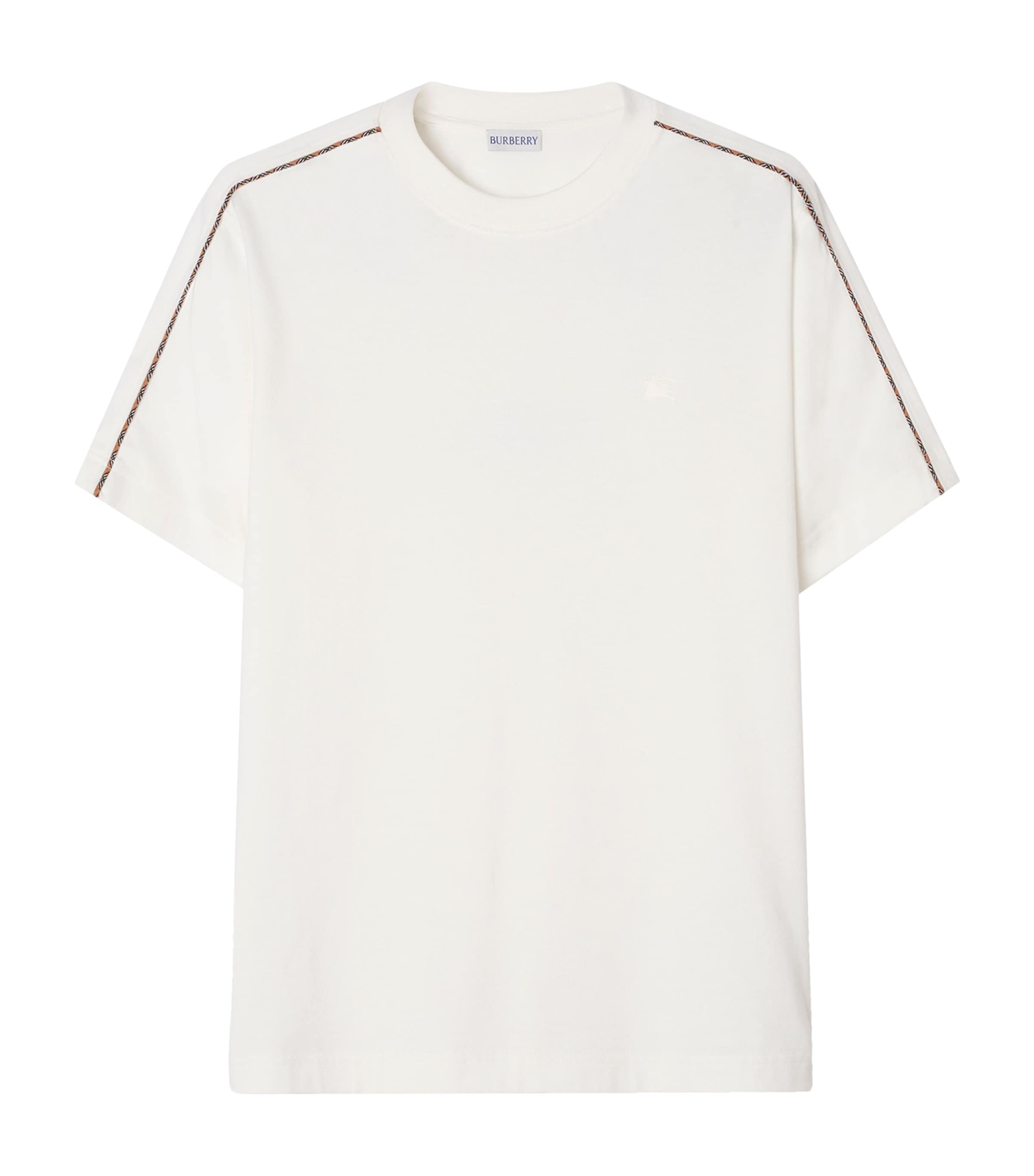 Burberry Mens Cotton Check-Piping Slim T-Shirt Chalk Image 1