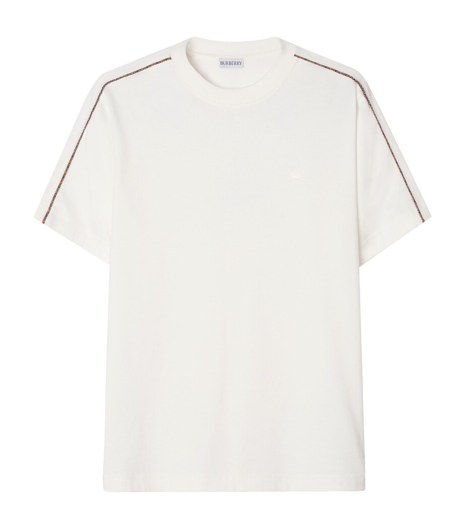 Burberry Mens Cotton Check-Piping Slim T-Shirt Chalk Image 1