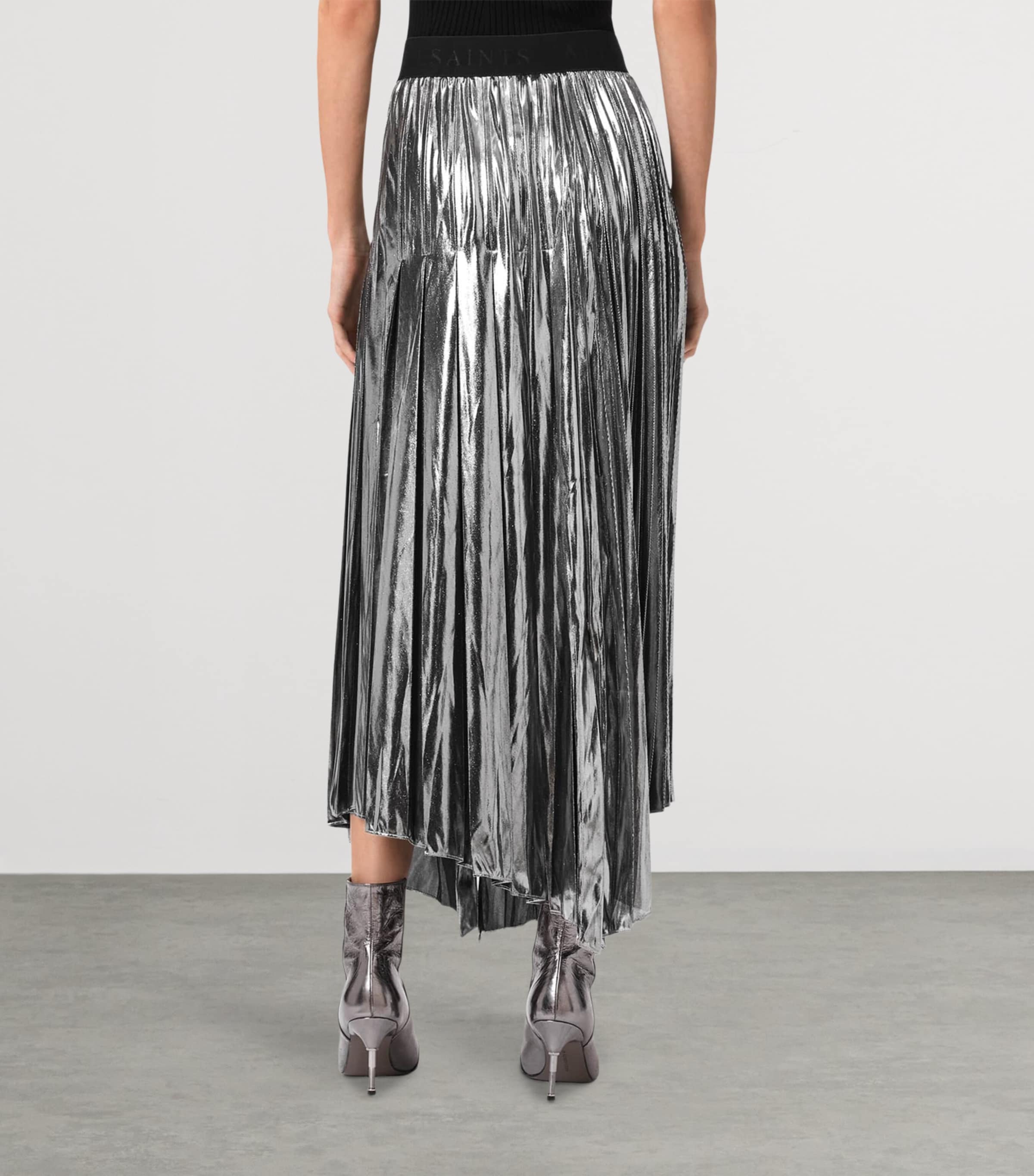 AllSaints Womens Pleated Jax Maxi Skirt Metallic Silver Image 4