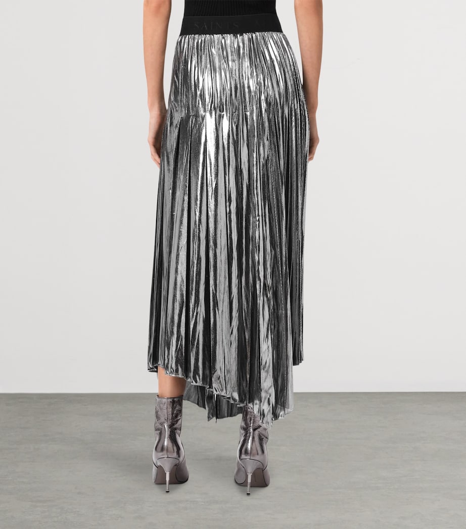 AllSaints Womens Pleated Jax Maxi Skirt Metallic Silver Image 4