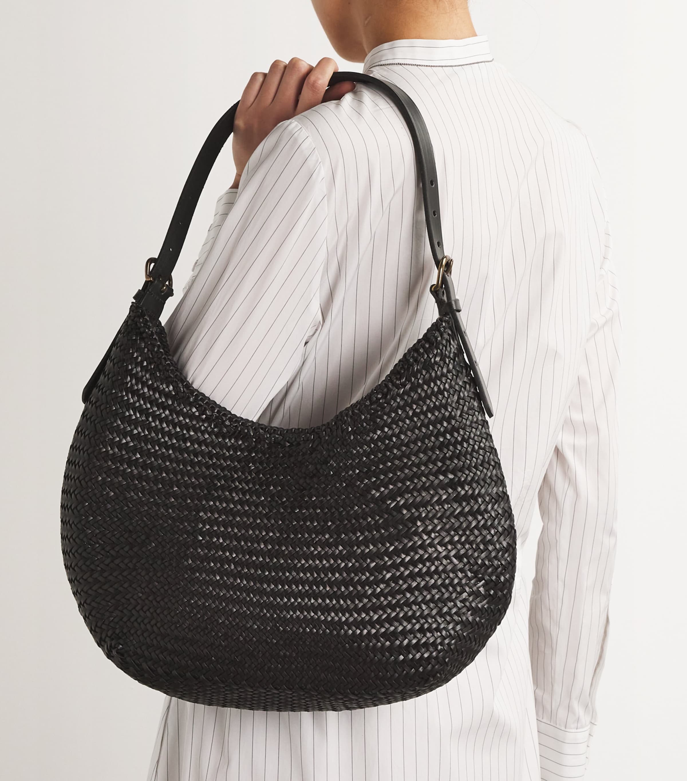 Leather Luna Mezza Tote Bag BLACK Image 2