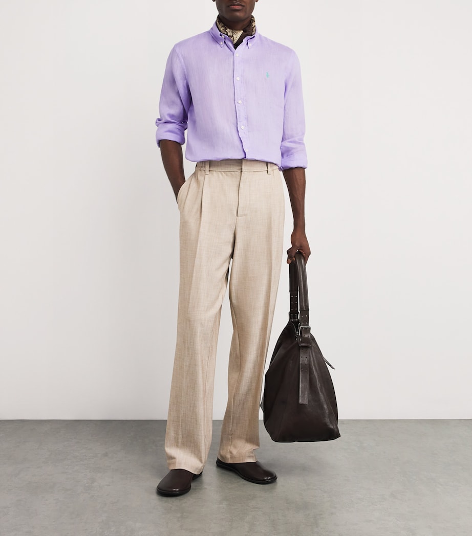 Polo Ralph Lauren Mens Linen Custom Fit Shirt Purple Image 2