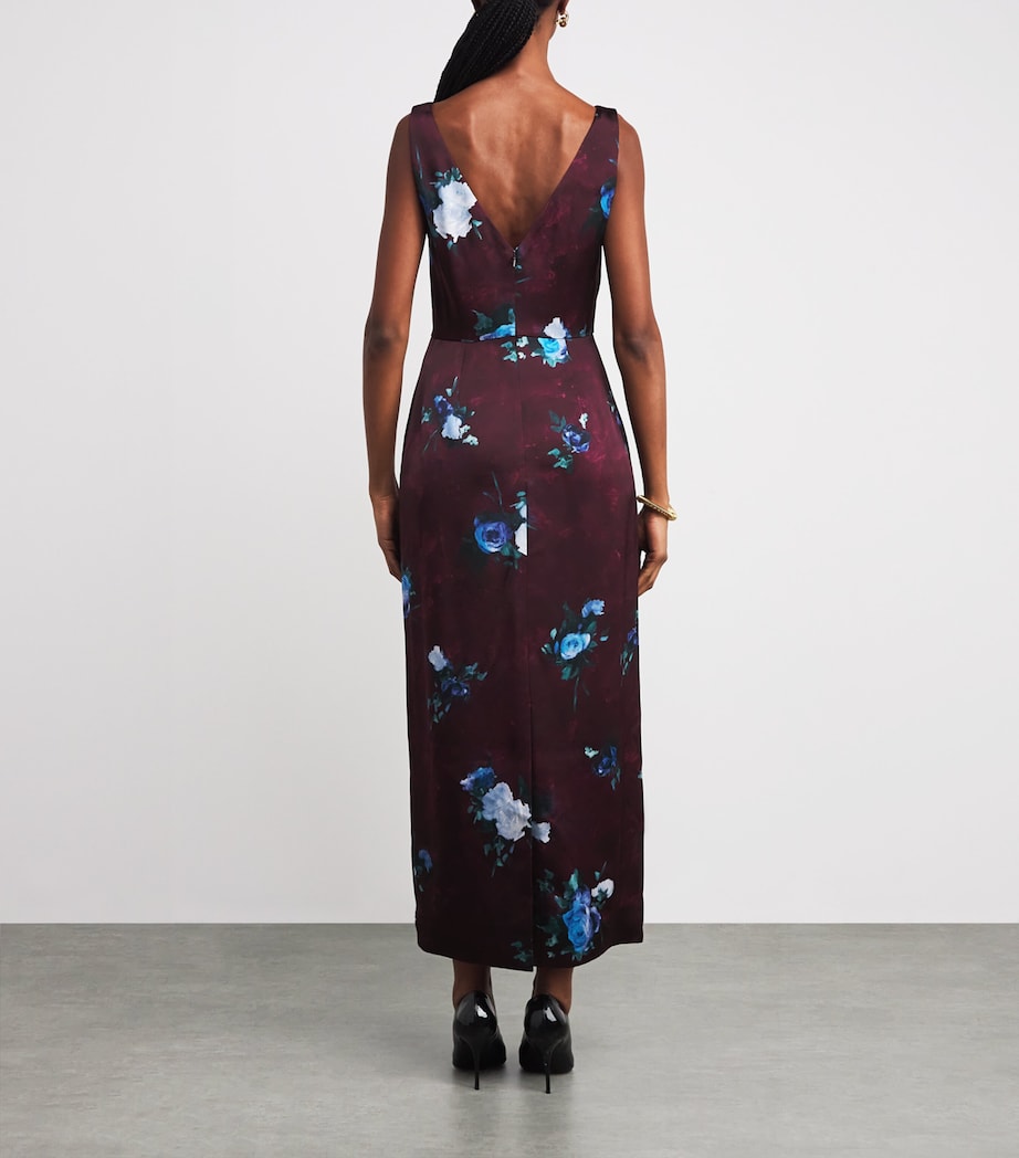 Satin Floral Cocktail Midi Dress ABSTRCT RSE MULB RED Image 3