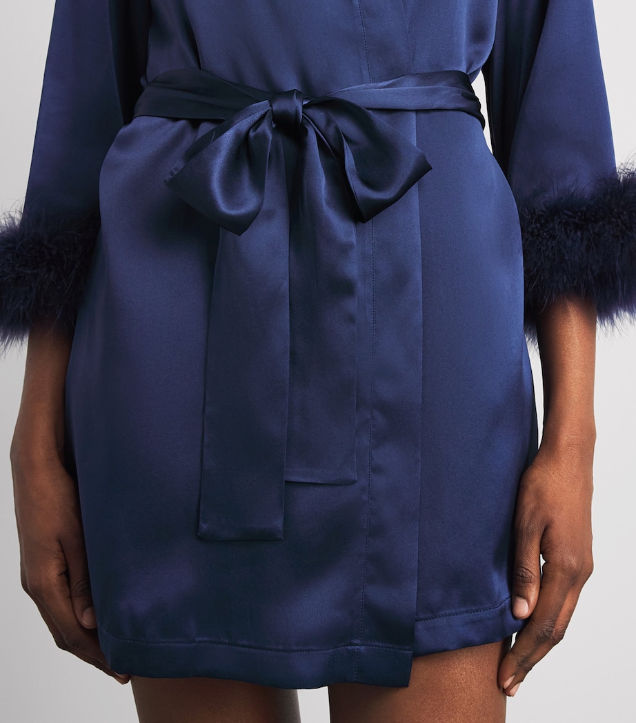 Gilda & Pearl Womens Silk Meet Me at Midnight Short Robe Sapphire Image 3