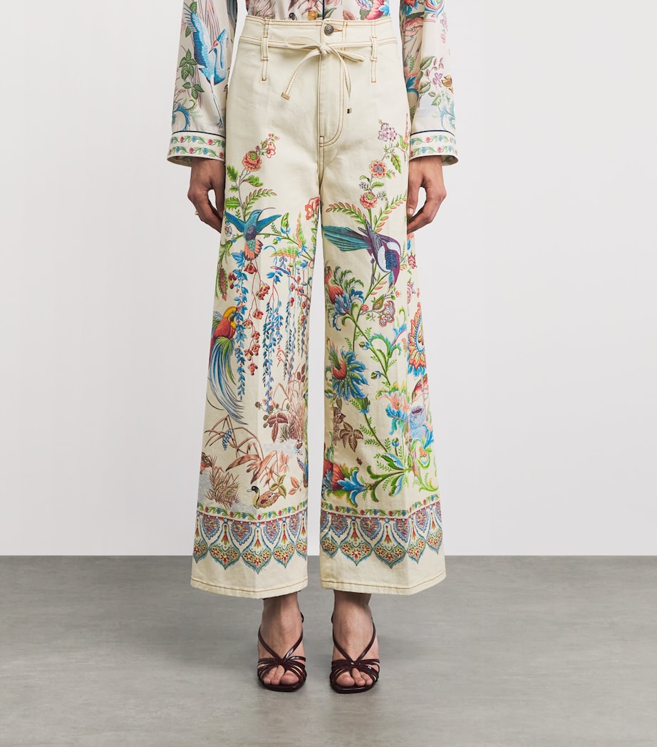 Etro Womens Bow-Tie Botanical Wide-Leg Jeans Print Wht Base Image 4