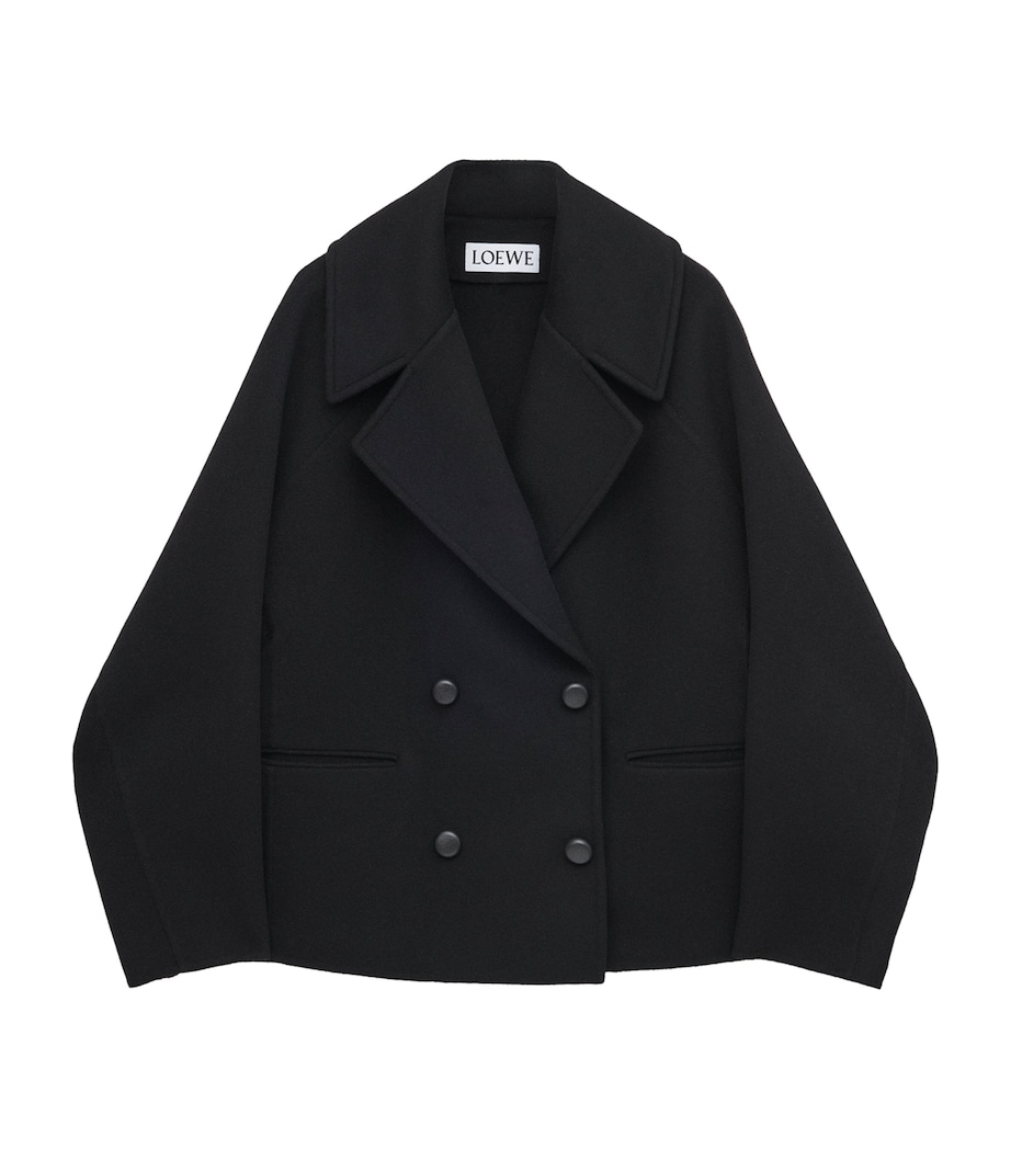 Wool Double-Breasted Short Coat BLACK Image 1