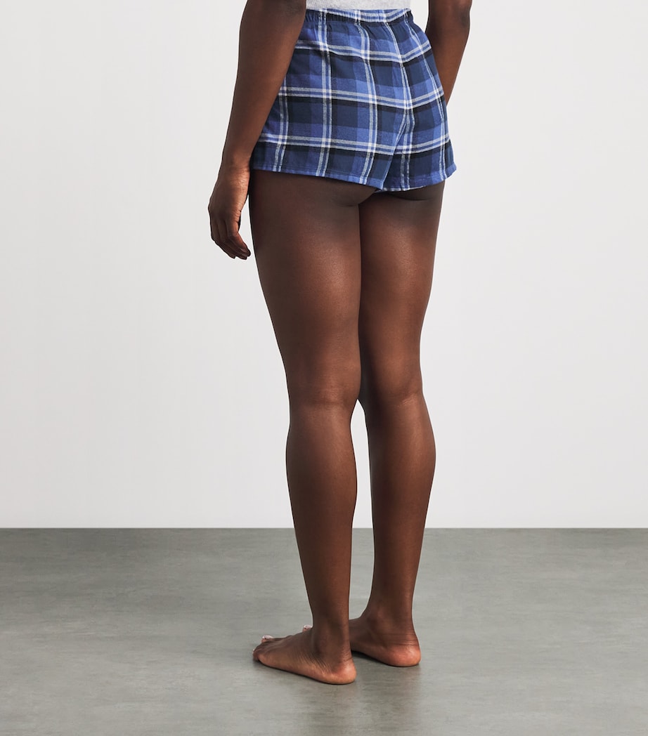 Skims Womens Cotton Check Cheeky Pyjama Shorts Indigo Outdoor Plaid Image 5