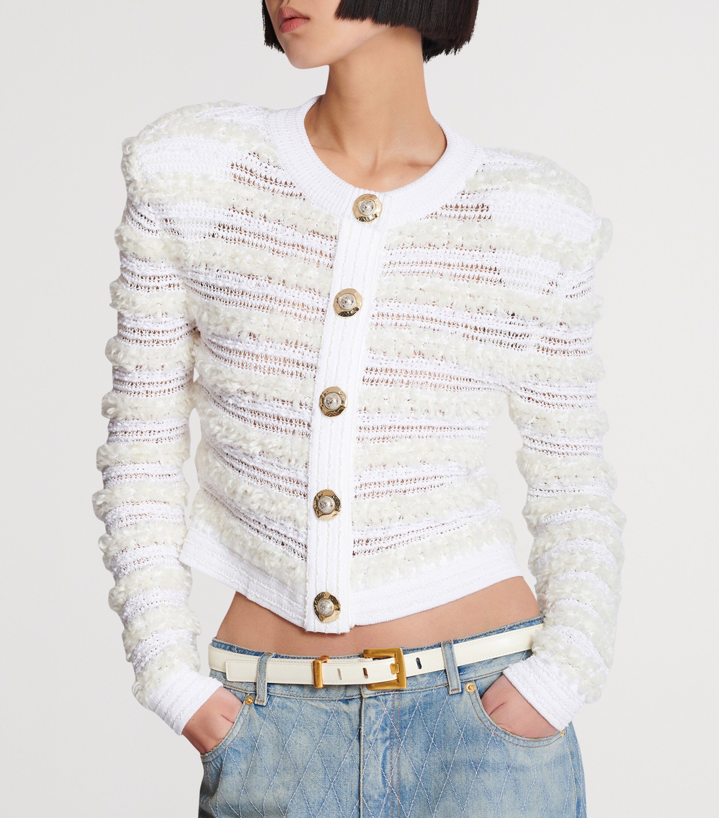 Tweed Cropped Cardigan 0FA BLANC Image 4