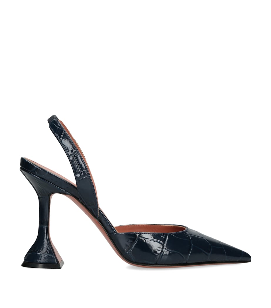 Amina Muaddi Croc-Embossed Leather Holli Slingback Heels 95 Navy Image 1