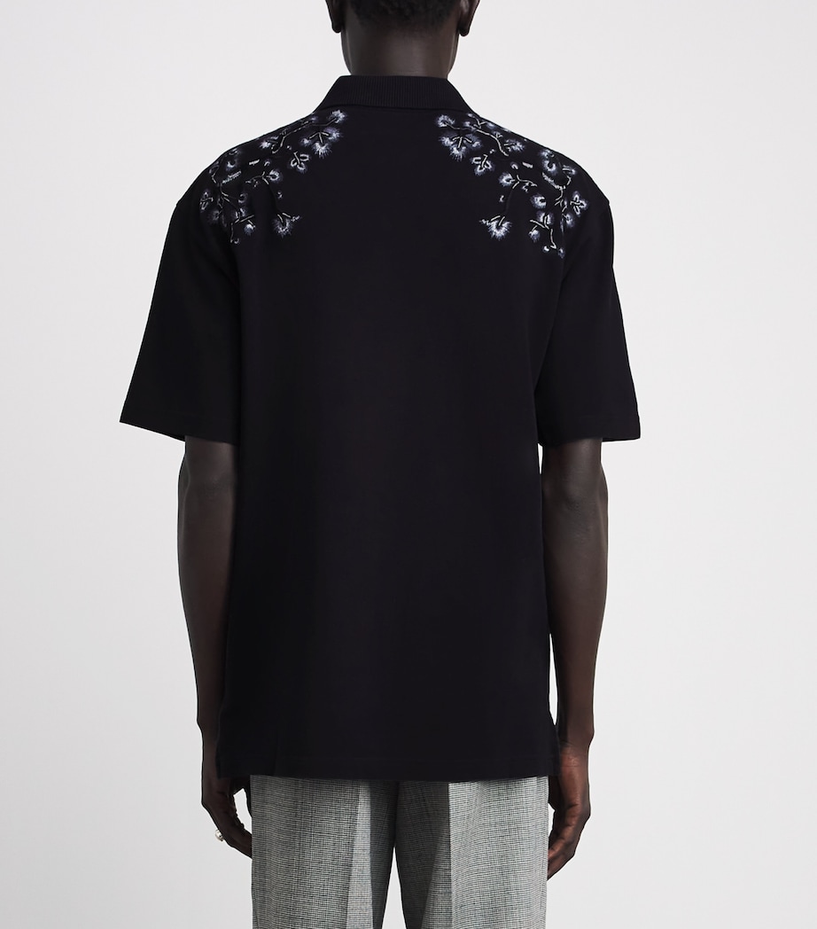 AMIRI Mens Cotton Floral-Embroidered Polo Shirt Black Image 5