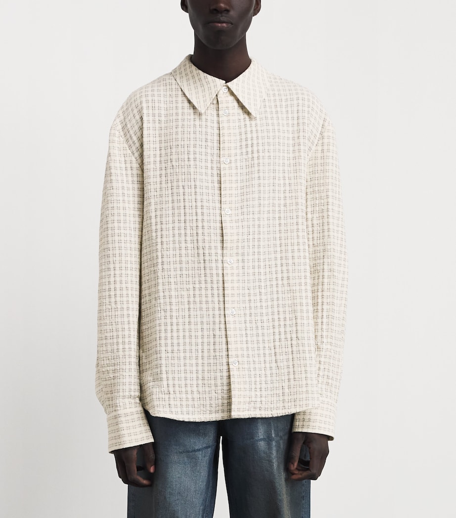 Séfr Mens Seersucker-Effect Wes Shirt Subtle Beige Check Image 4