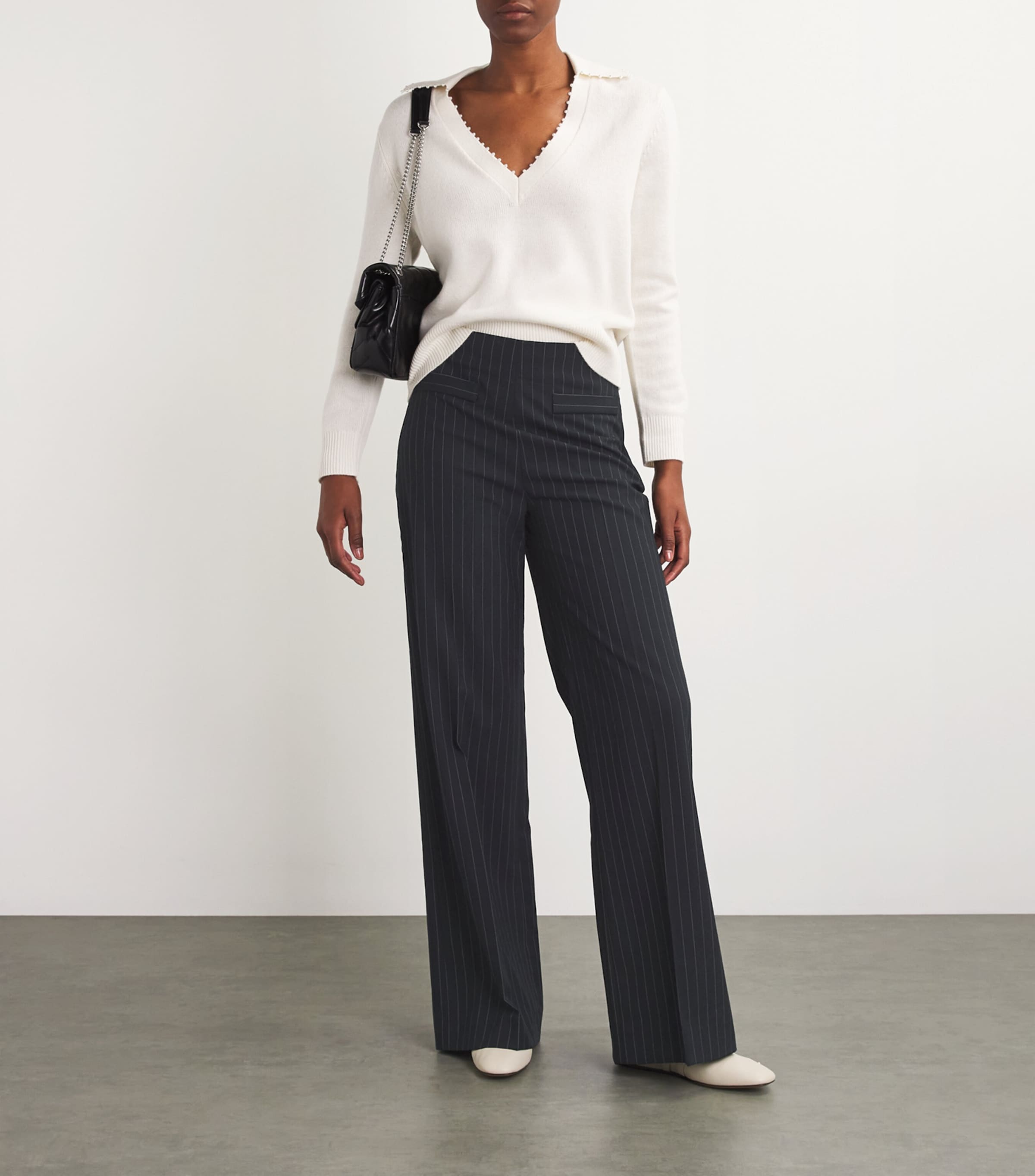 Sandro Paris Womens Pinstripe Wide-Leg Tailored Trousers Black Image 2