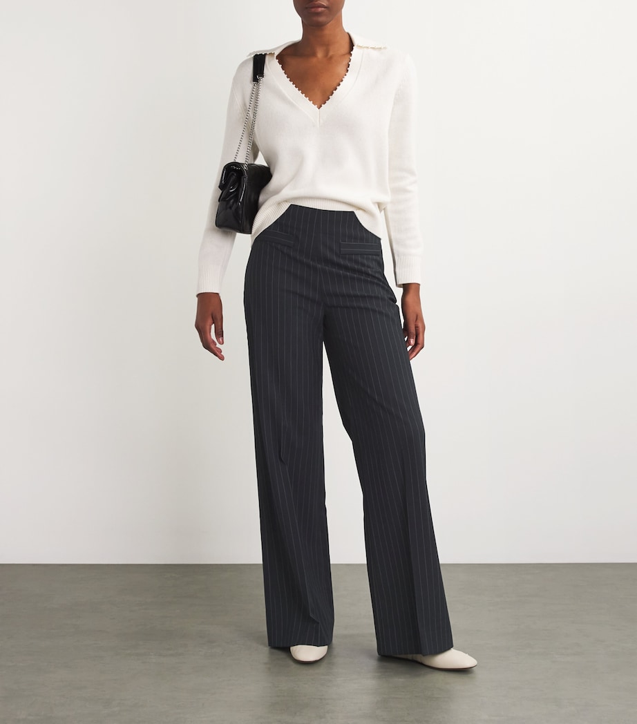 Pinstripe Wide-Leg Tailored Trousers BLACK Image 2