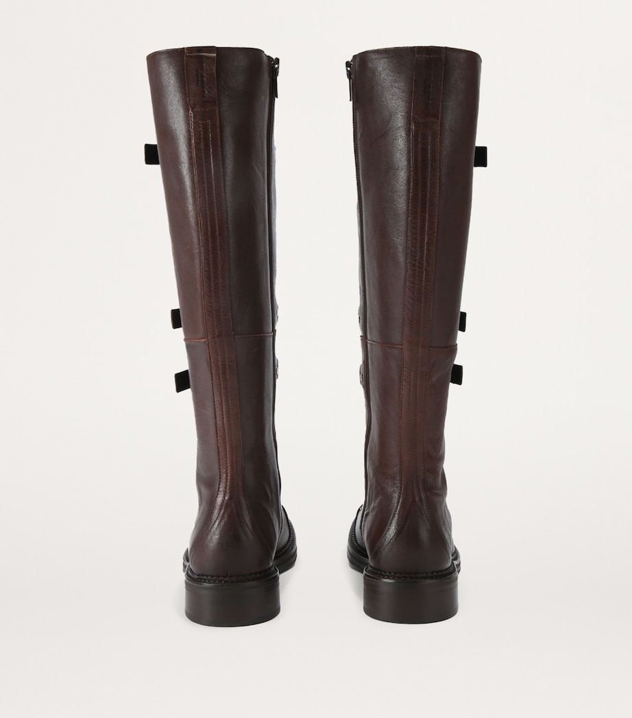 Leather Monument Strap Knee-High Boots BROWN Image 2