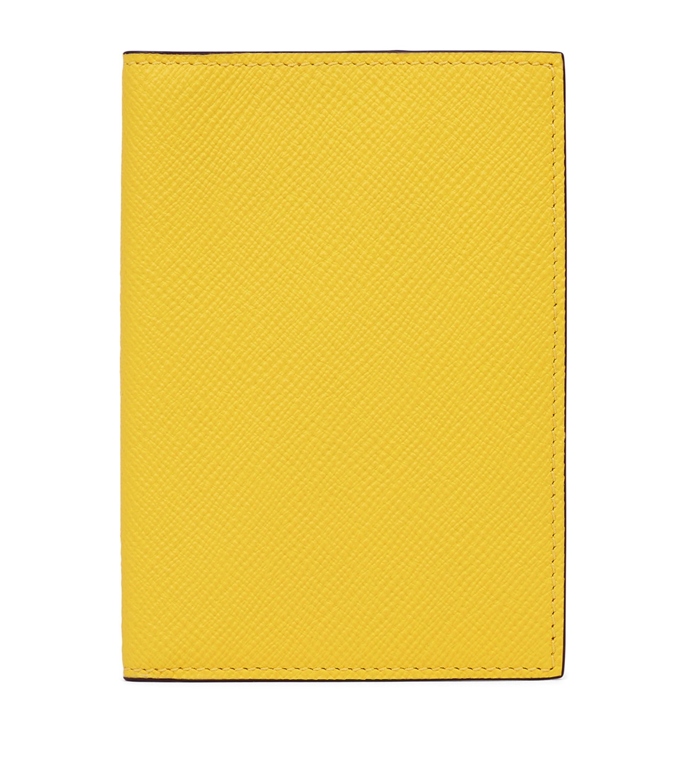 Smythson Leather Panama Passport Cover In Yellow