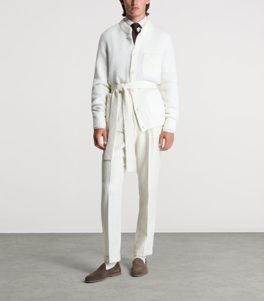 Dunhill Mens Cashmere-Blend Belted Cardigan White Image 2