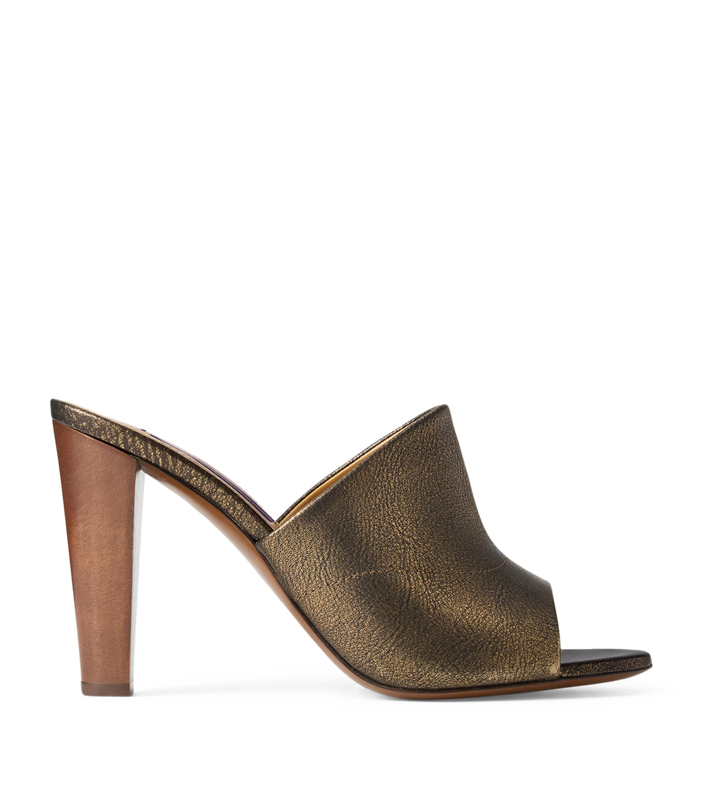 Ralph Lauren Collection Leather Adela Heeled Mules 95 Bronze Image 1