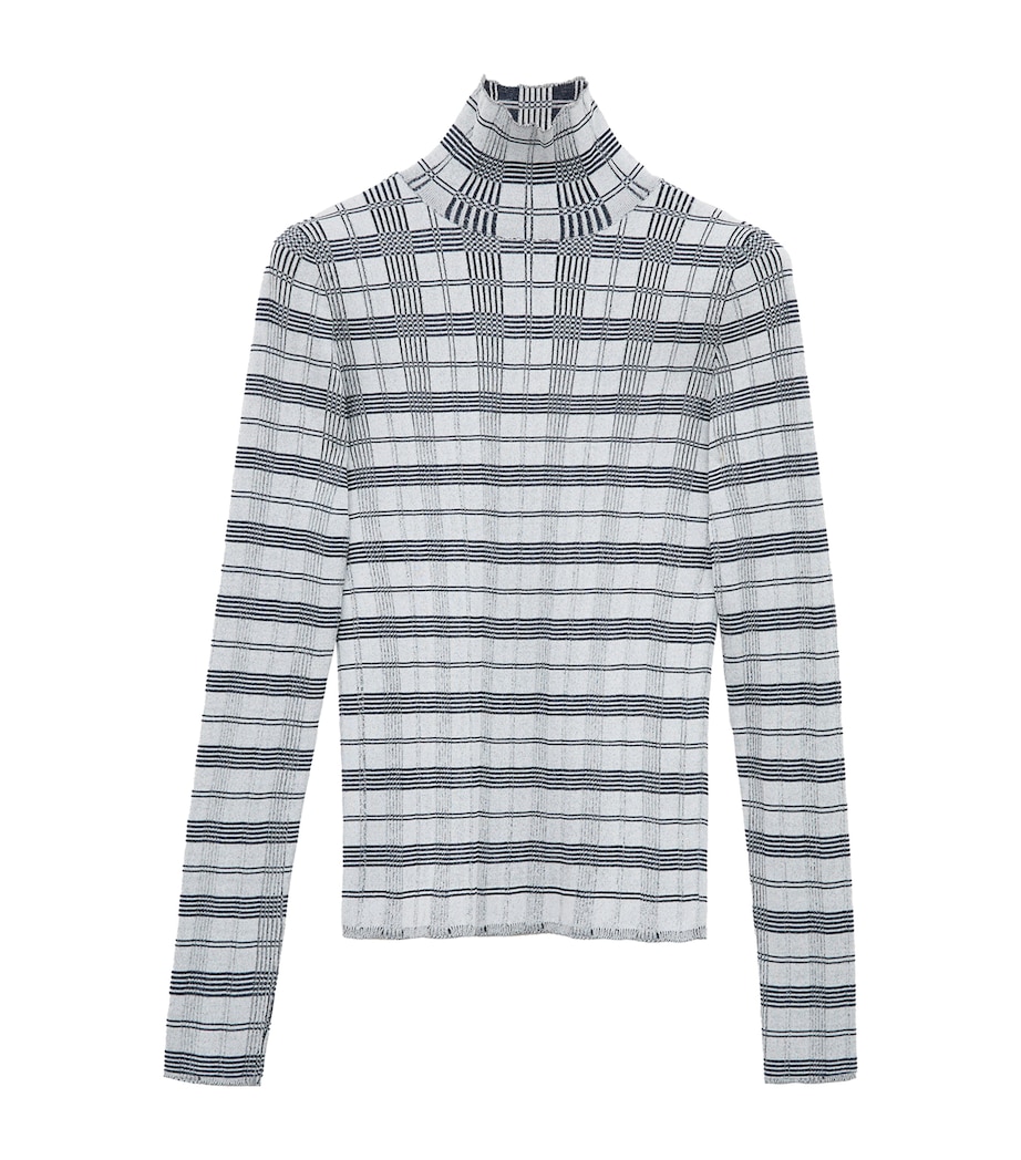 LOEWE Womens Check Jacquard High-Neck Top White/navy Image 1