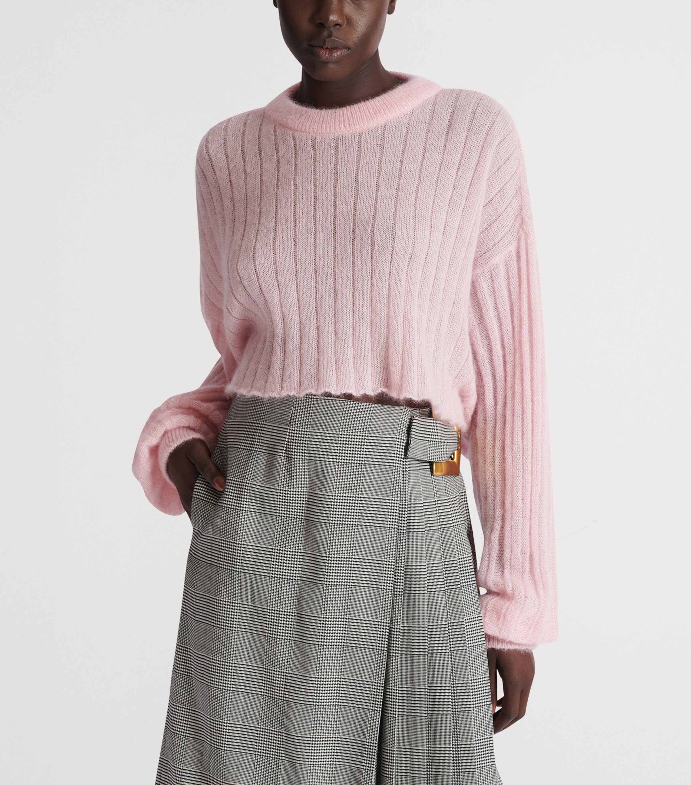 Mohair-Silk Cropped Sweater 4HR ROSE PALE Image 5