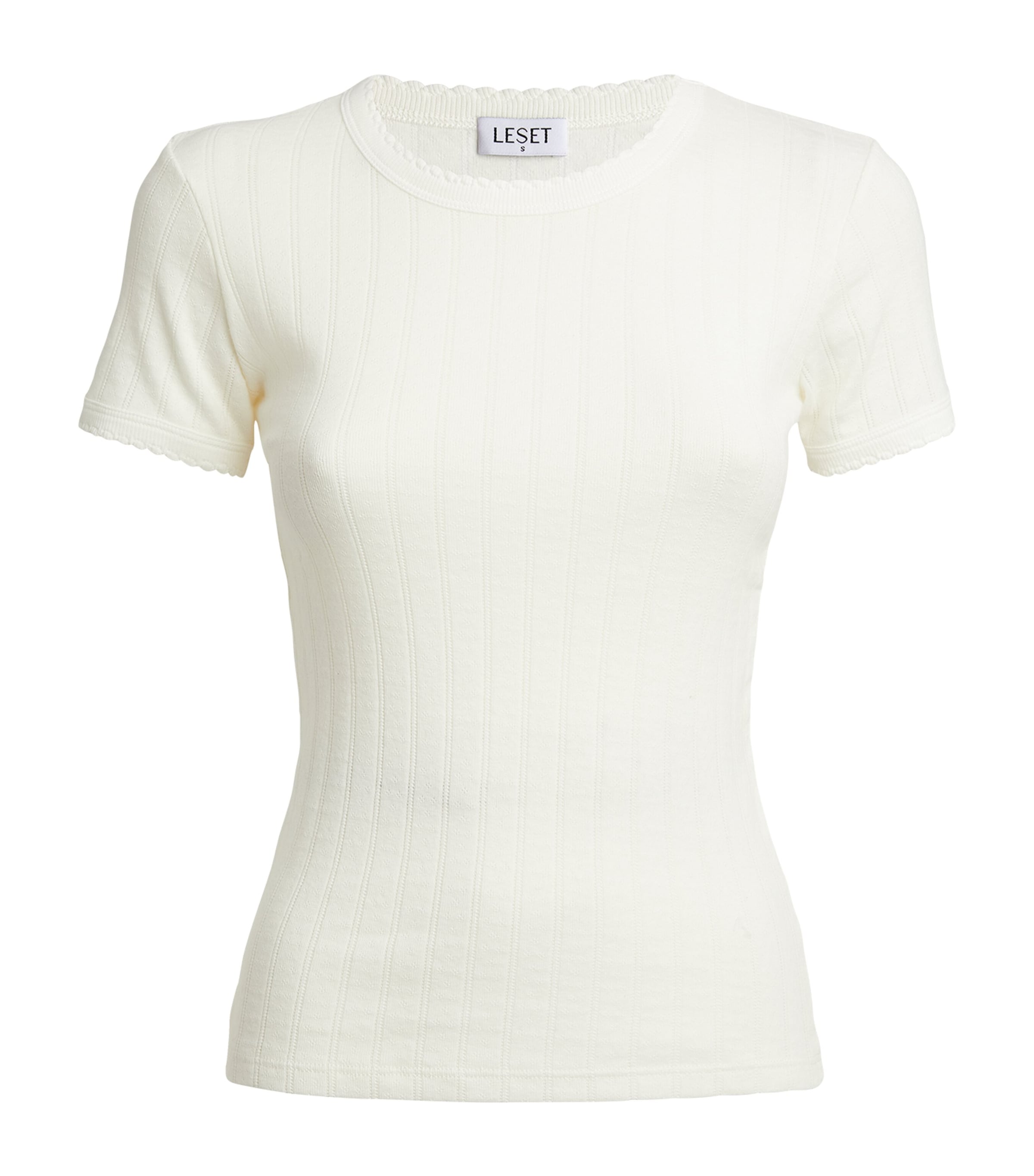 Leset Rib-knit Pointelle T-shirt In White
