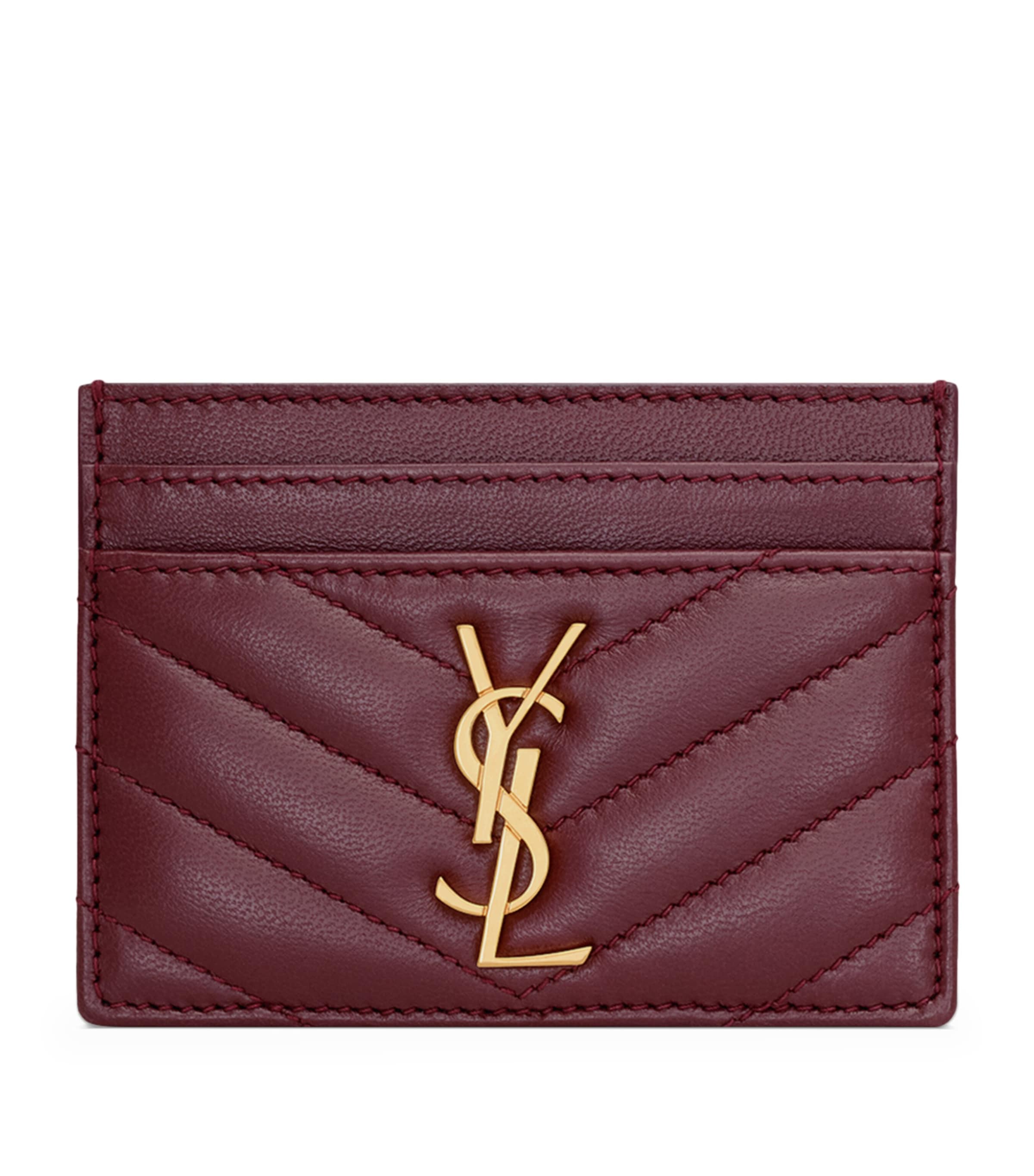 Saint Laurent Lambskin Cassandre Card Holder In Burgundy