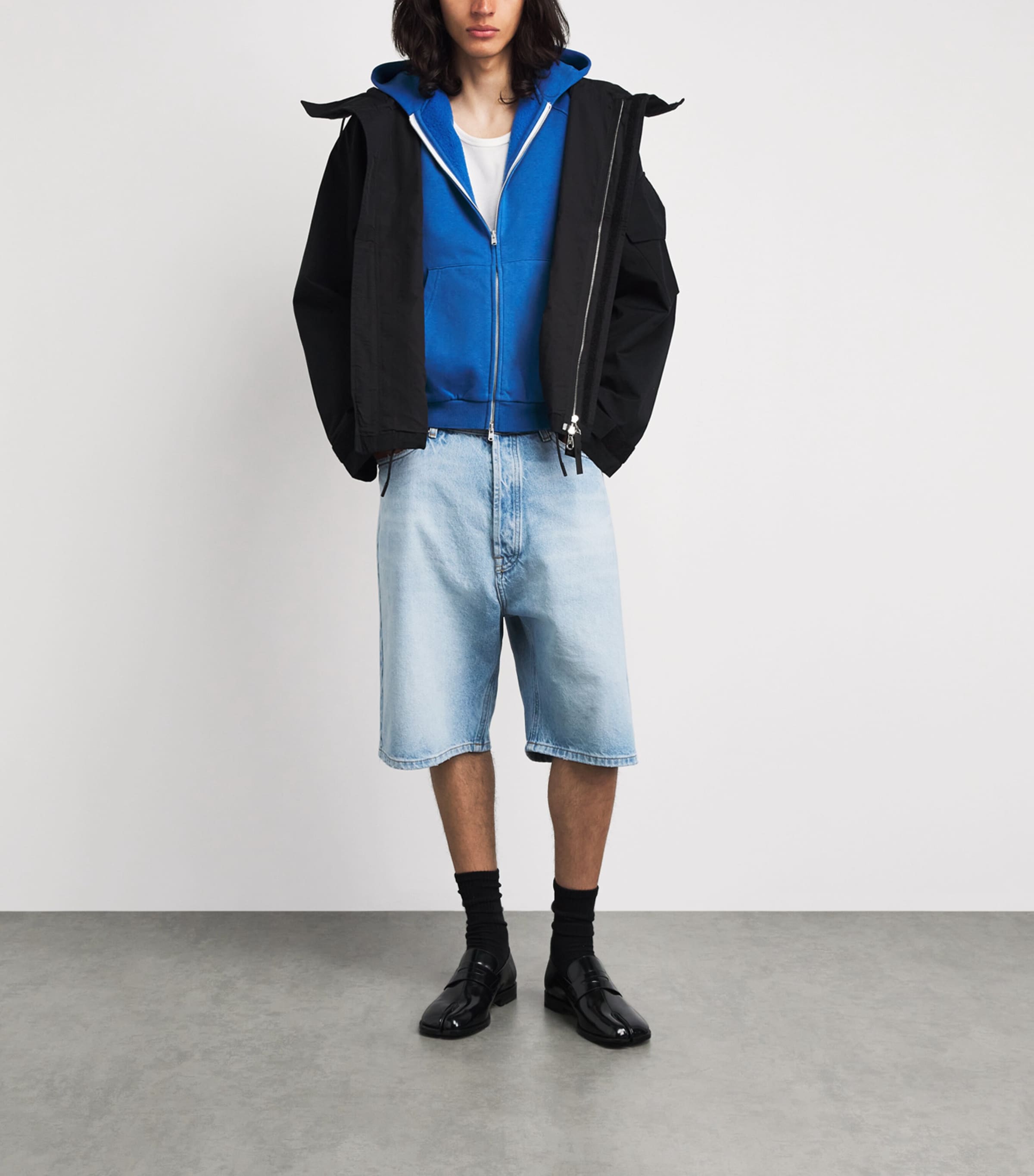 Cole Buxton Mens Zip-Up Cropped Hoodie Blue Image 2