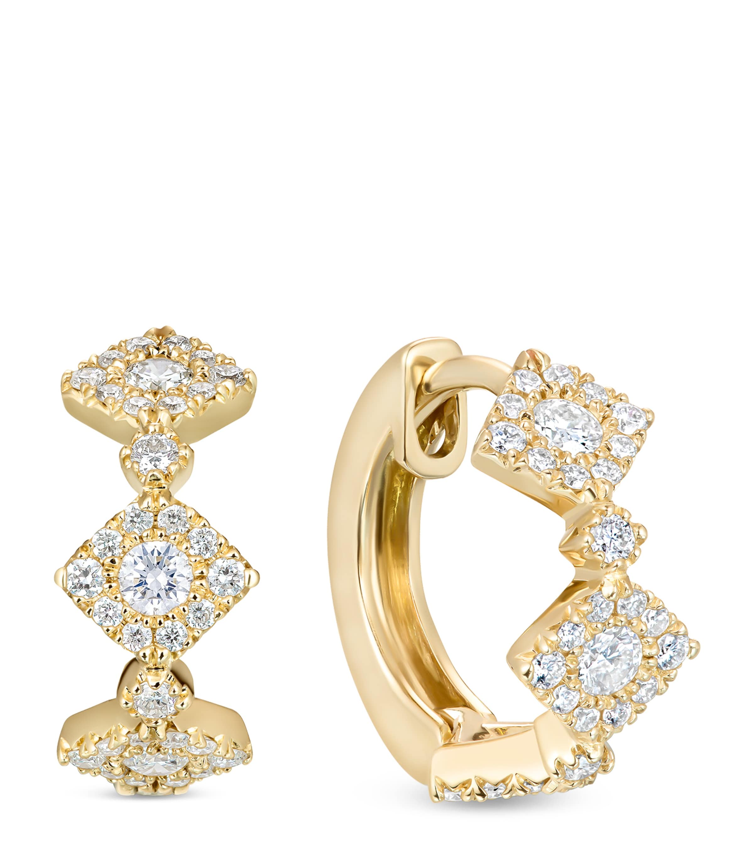 David Morris Yellow Gold and Diamond Triolette Square Hoop Earrings Clear Image 1