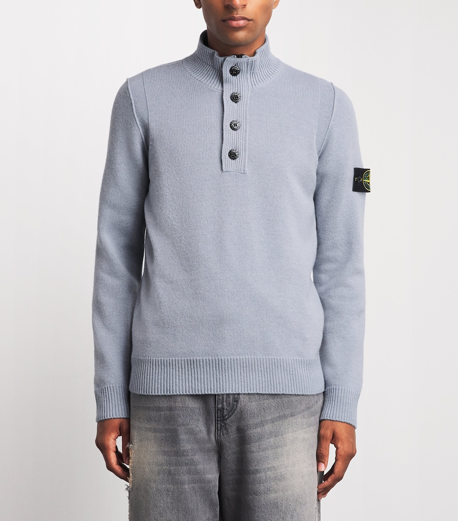 Stone Island Mens Wool-Blend Button-Up Sweater Image 4