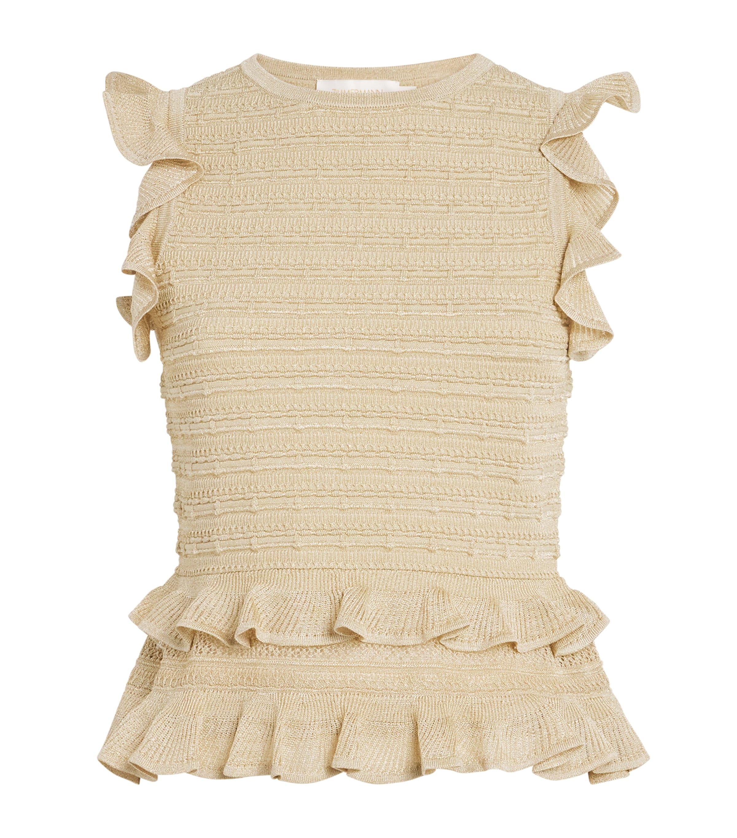 Zimmermann Hypnotic Metallic Lace Knit Halter Top In Neutral
