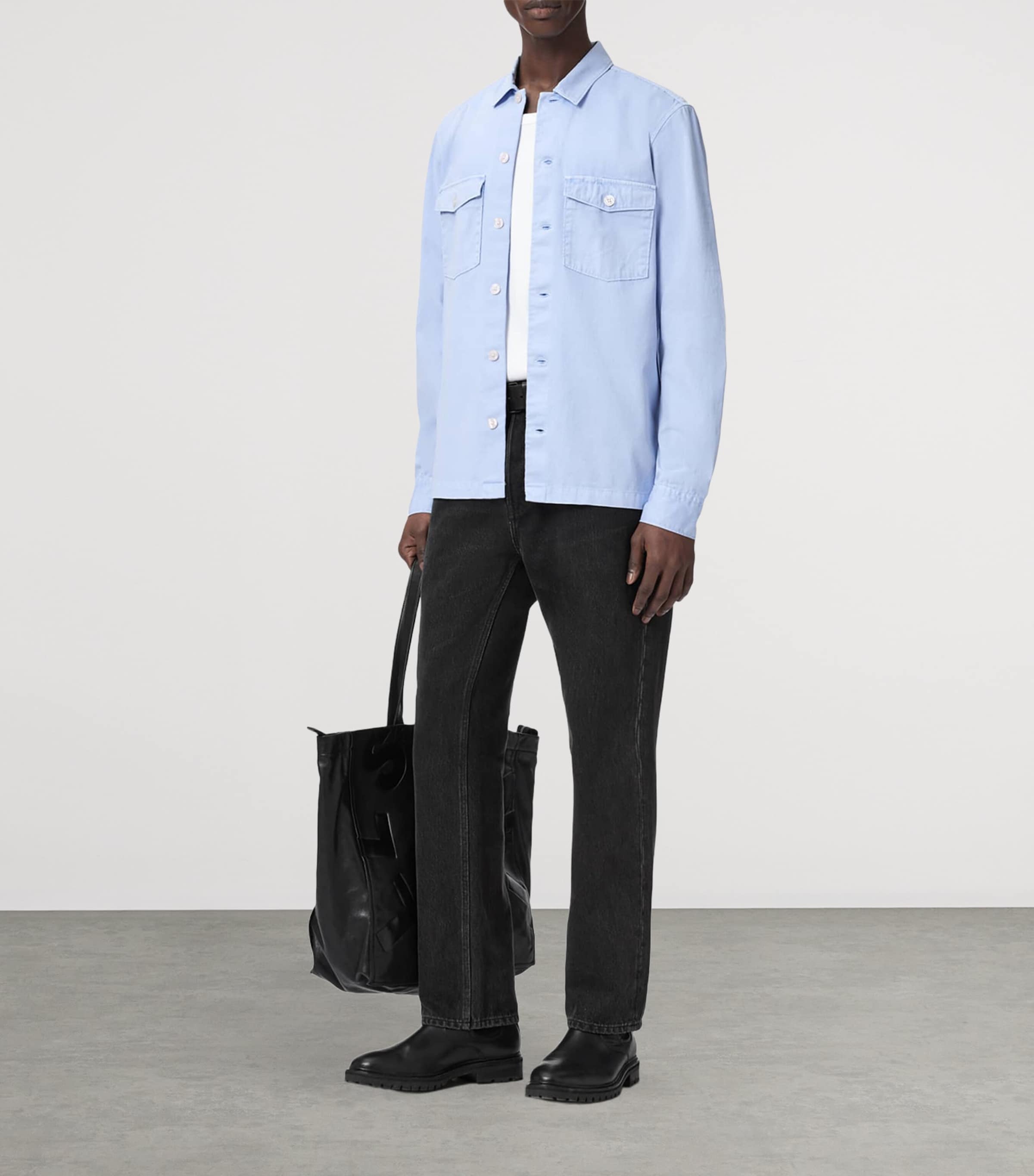 AllSaints Mens Cotton Spotter Overshirt Villa Blue Image 6