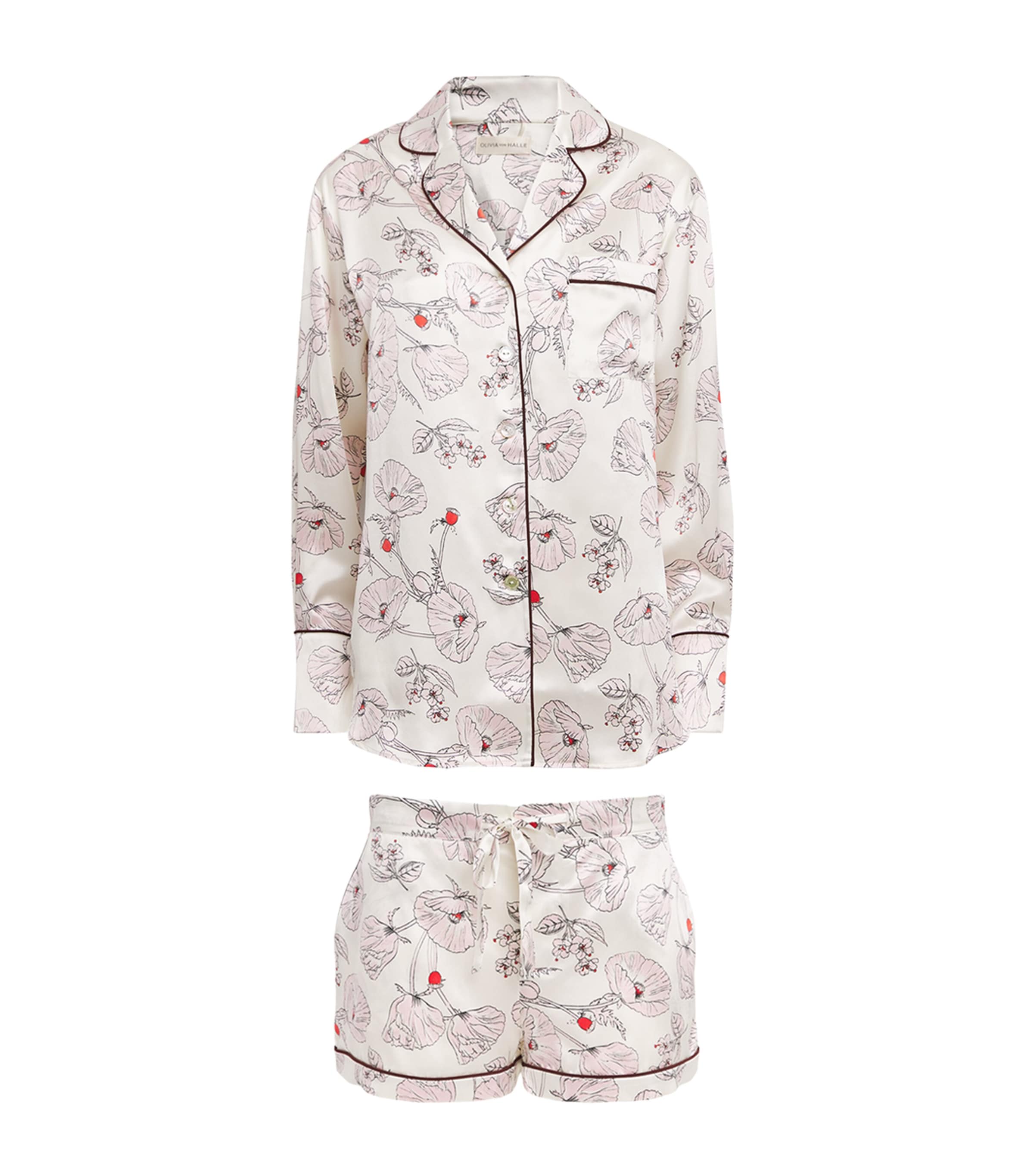 Olivia von Halle Womens Silk Poppies Alba Pyjama Set Rosalia Image 1